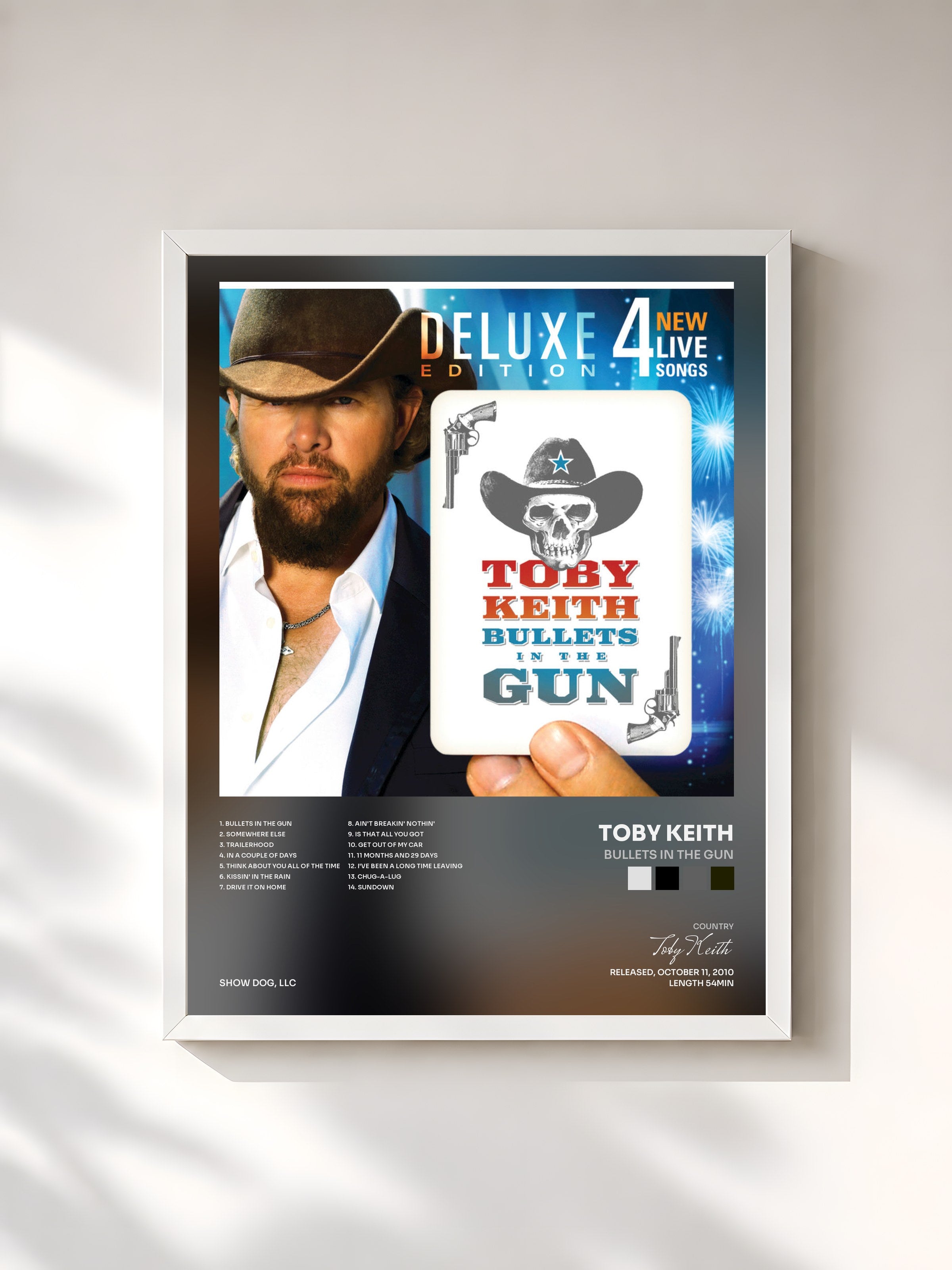 #blanc Tableau de l'album Bullets in the Gun de Toby Keith, cadre blanc, imprimé et encadré en France