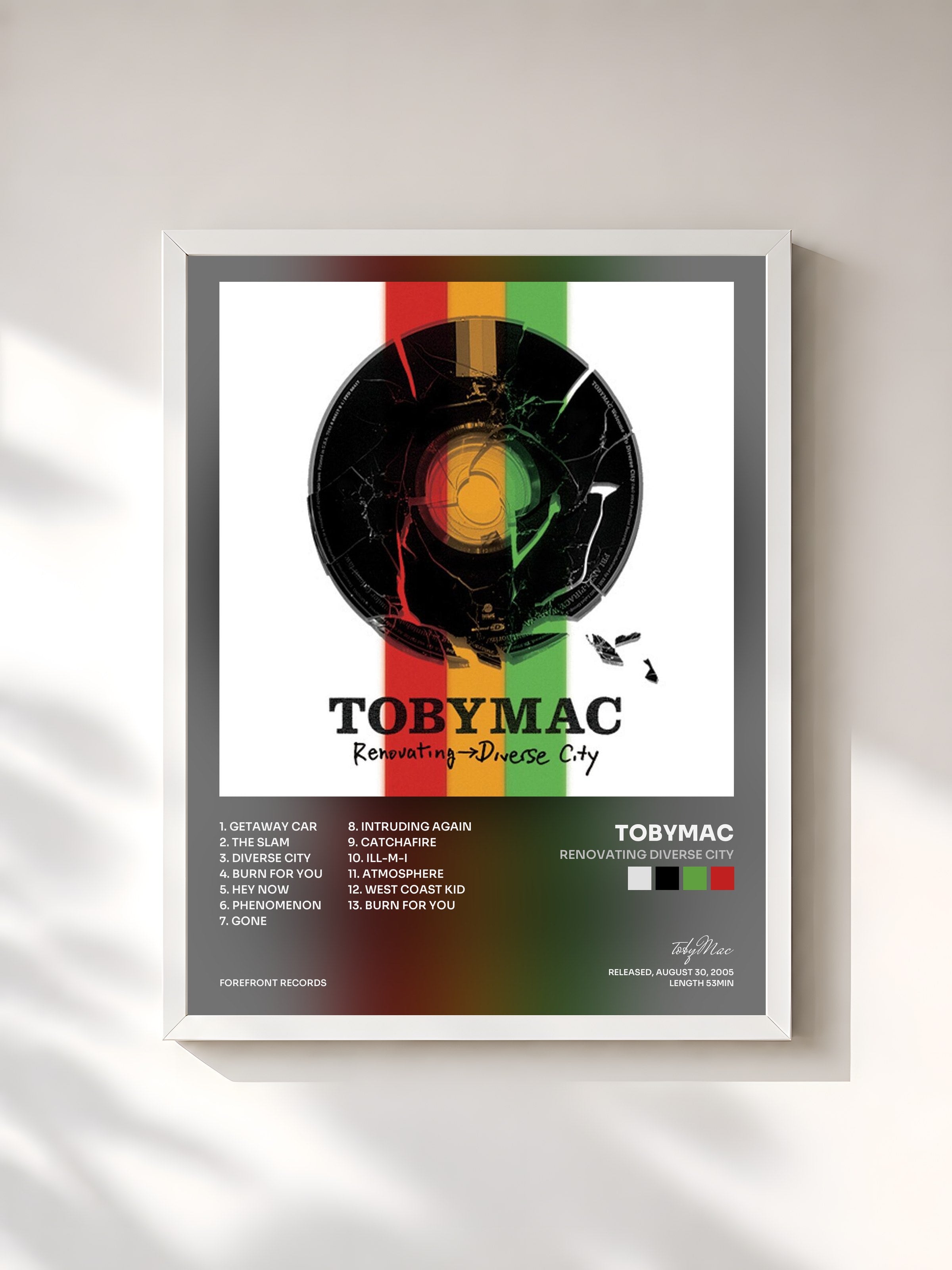 #blanc Tableau de l'album Renovating Diverse City de tobyMac, cadre blanc, imprimé et encadré en France