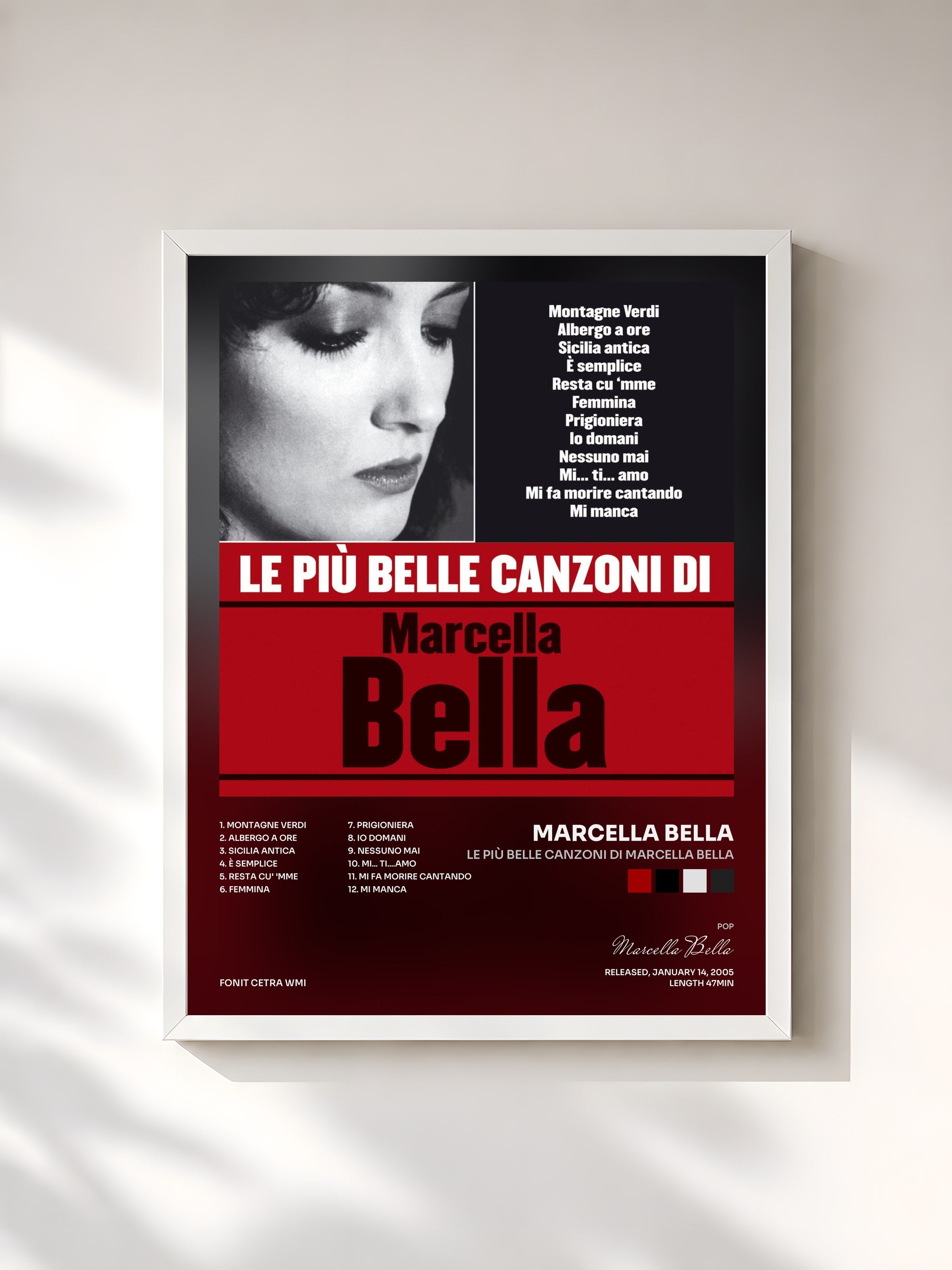 #blanc Tableau de l'album Le più belle canzoni di Marcella Bella de Marcella Bella, cadre blanc, imprimé et encadré en France