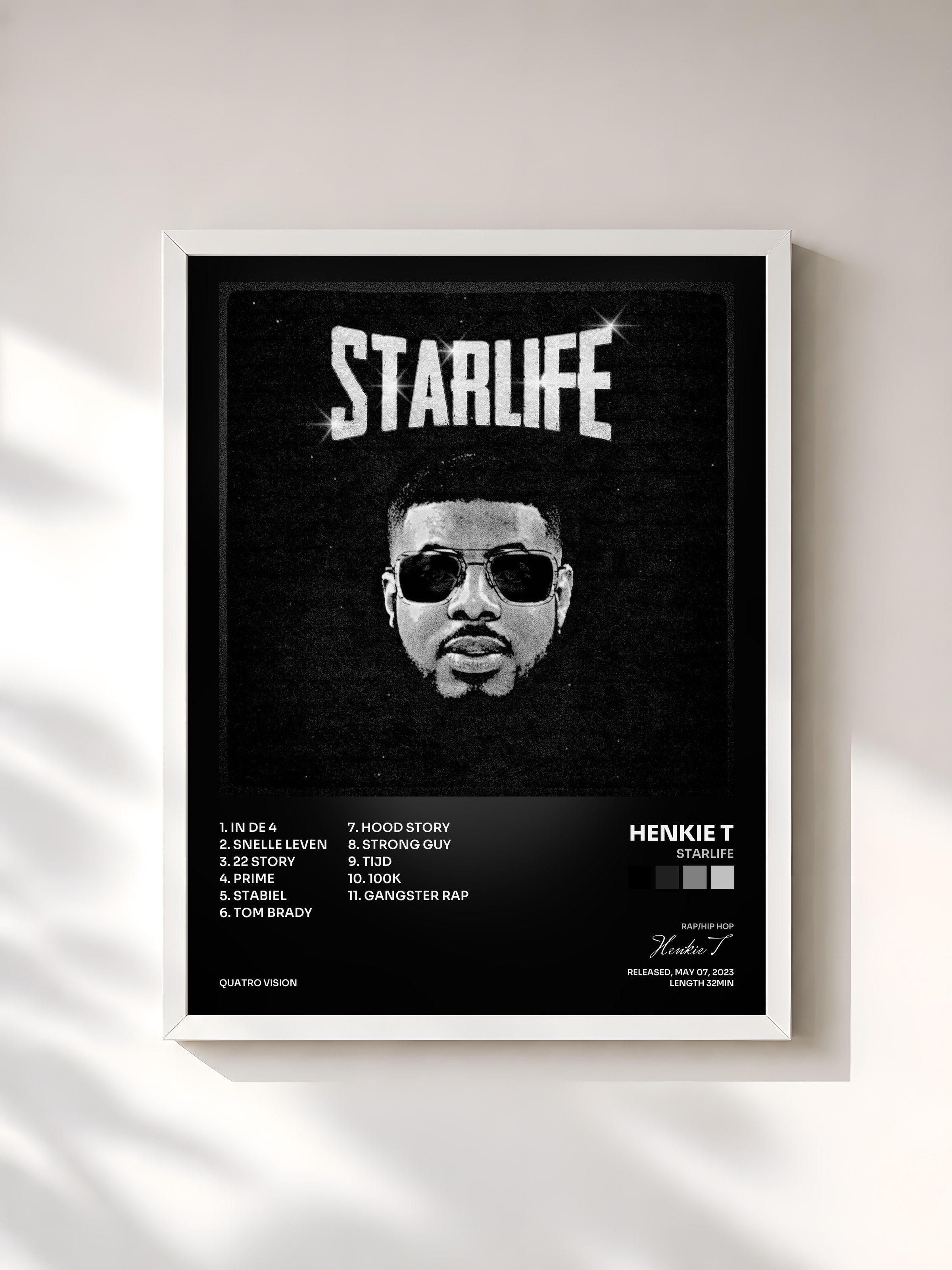 #blanc Tableau de l'album Starlife de Henkie T, cadre blanc, imprimé et encadré en France