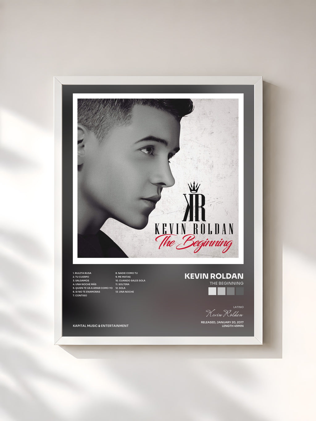 #blanc Tableau de l'album The Beginning de Kevin Roldan, cadre blanc, imprimé et encadré en France