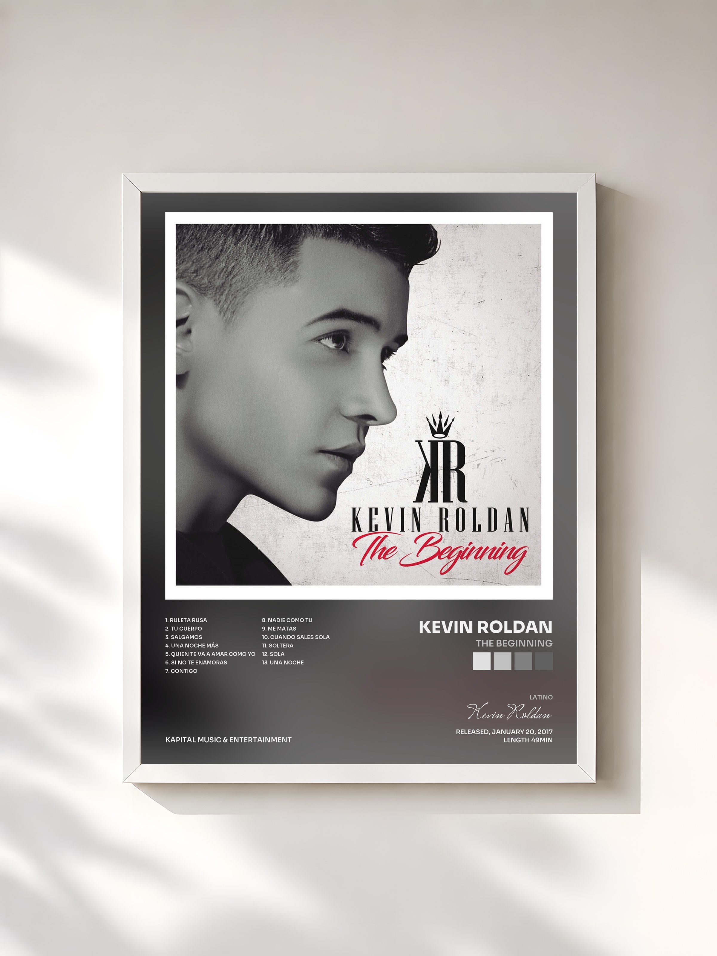 #blanc Tableau de l'album The Beginning de Kevin Roldan, cadre blanc, imprimé et encadré en France