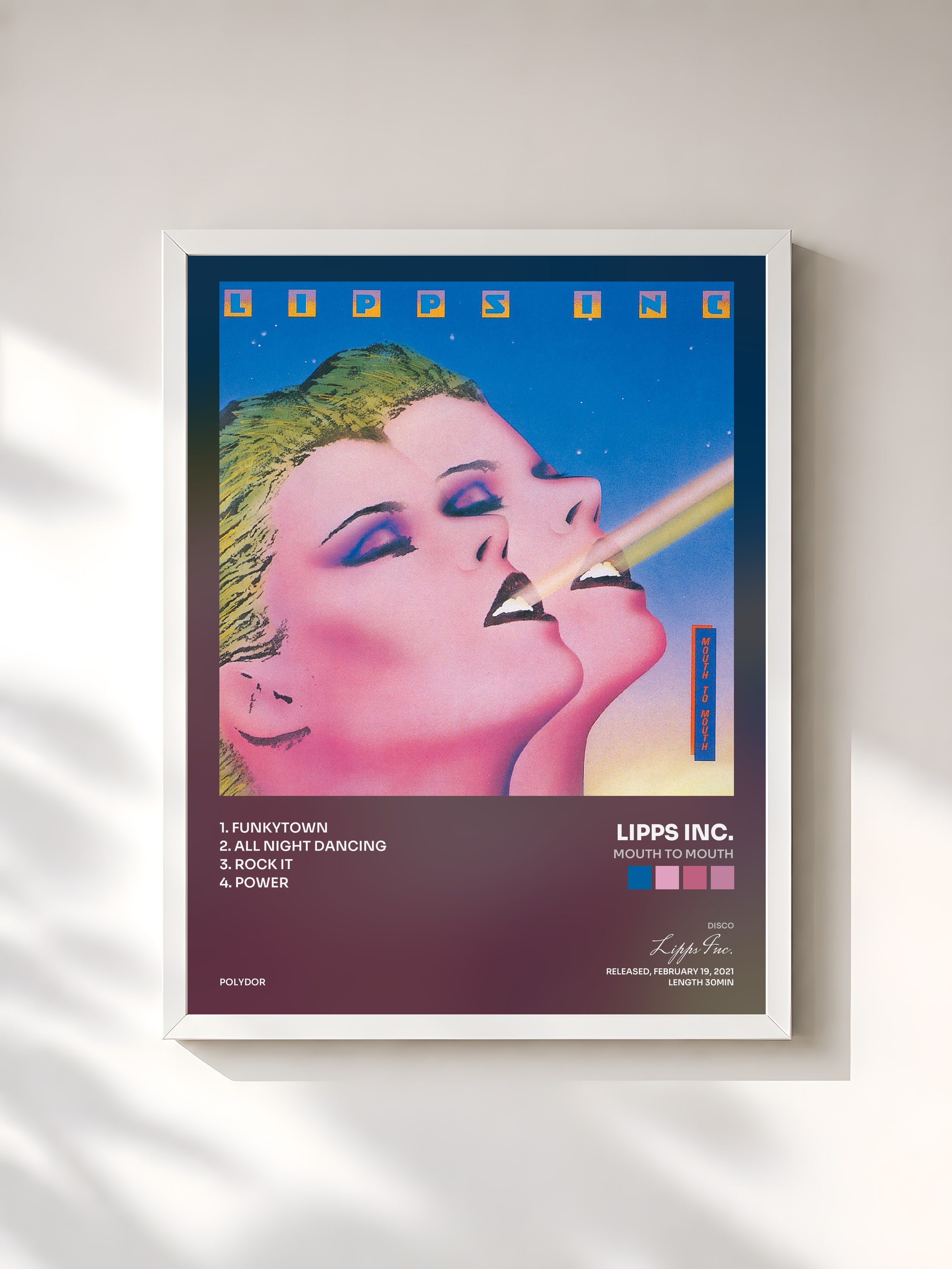 #blanc Tableau de l'album Mouth To Mouth de Lipps Inc., cadre blanc, imprimé et encadré en France