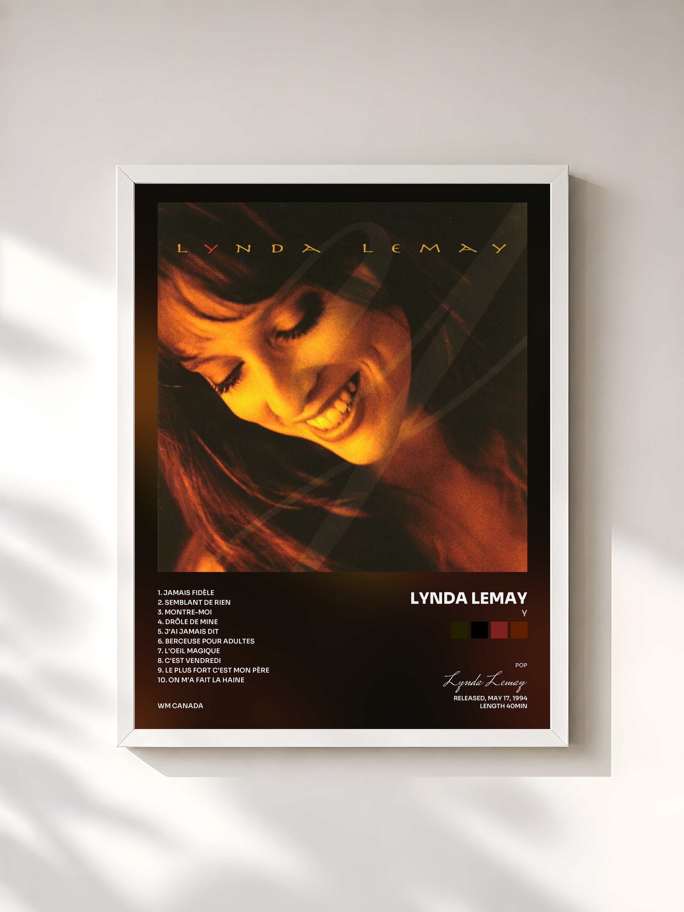 #blanc Tableau de l'album Y de Lynda Lemay, cadre blanc, imprimé et encadré en France