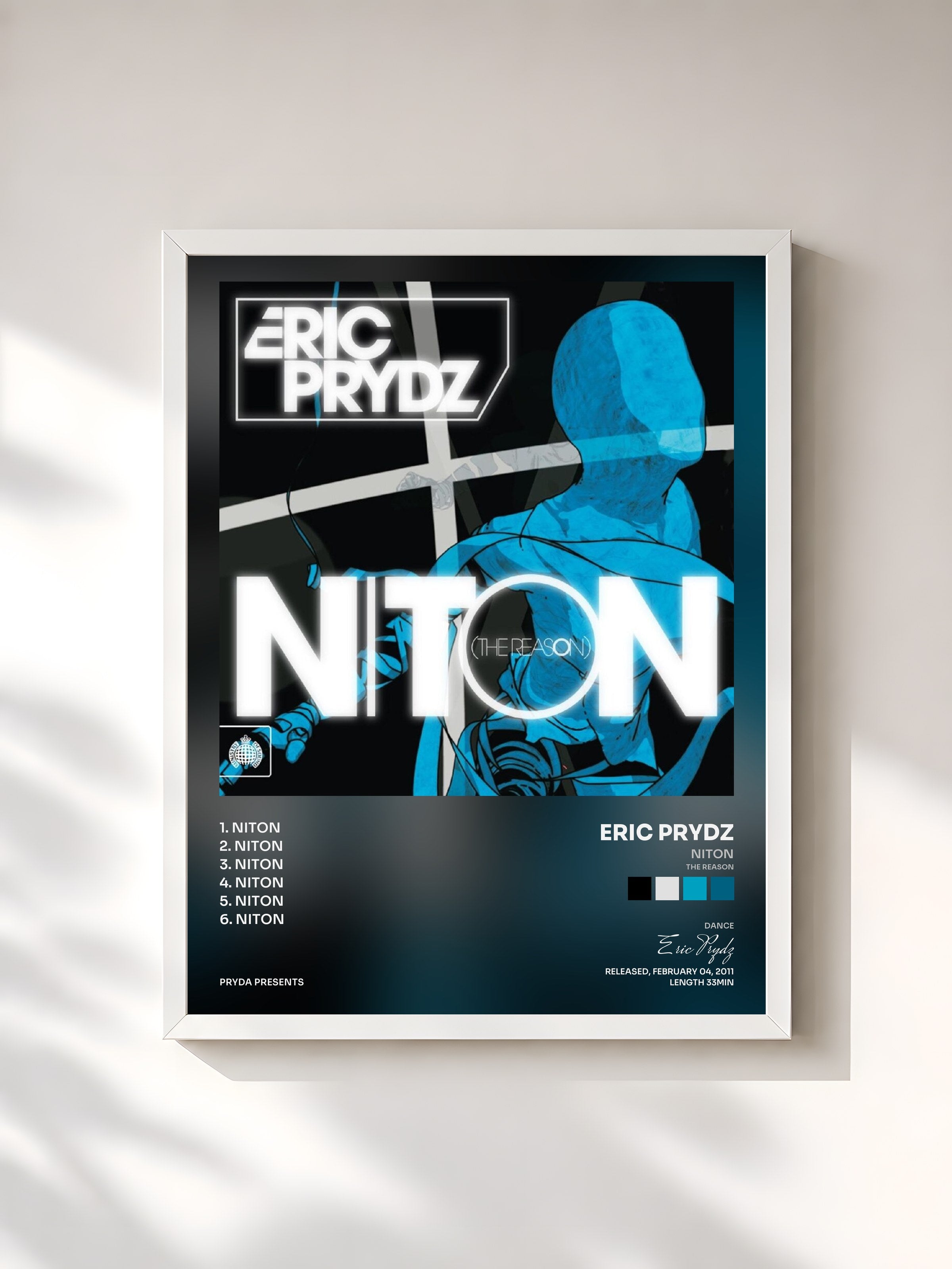 #blanc Tableau de l'album Niton (The Reason) de Eric Prydz, cadre blanc, imprimé et encadré en France