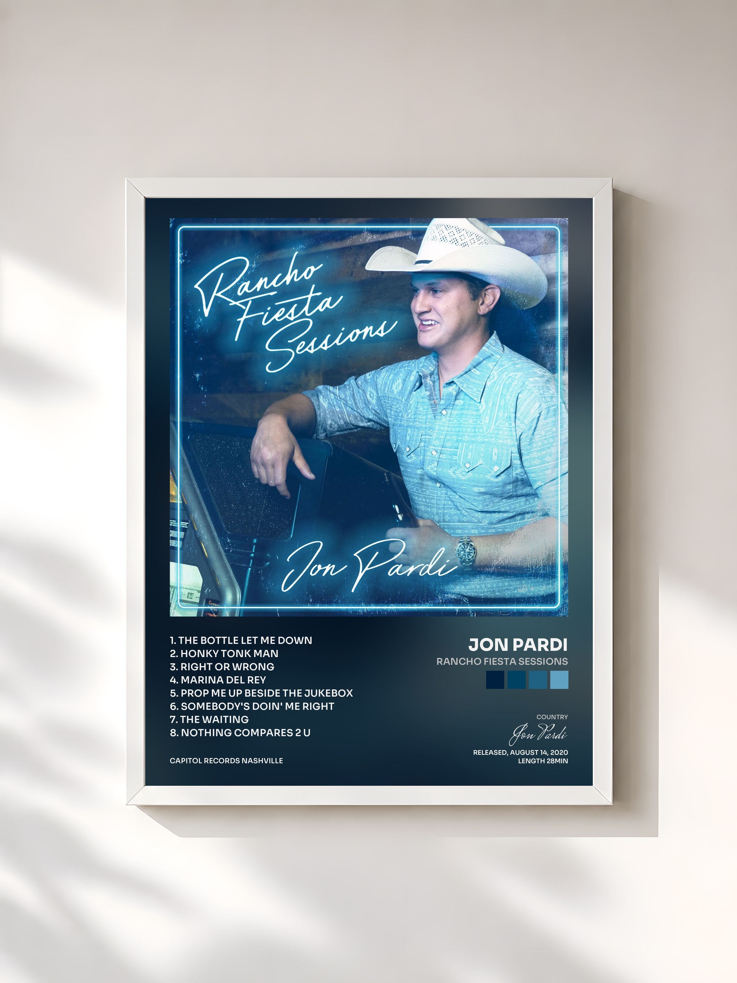 #blanc Tableau de l'album Rancho Fiesta Sessions de Jon Pardi, cadre blanc, imprimé et encadré en France