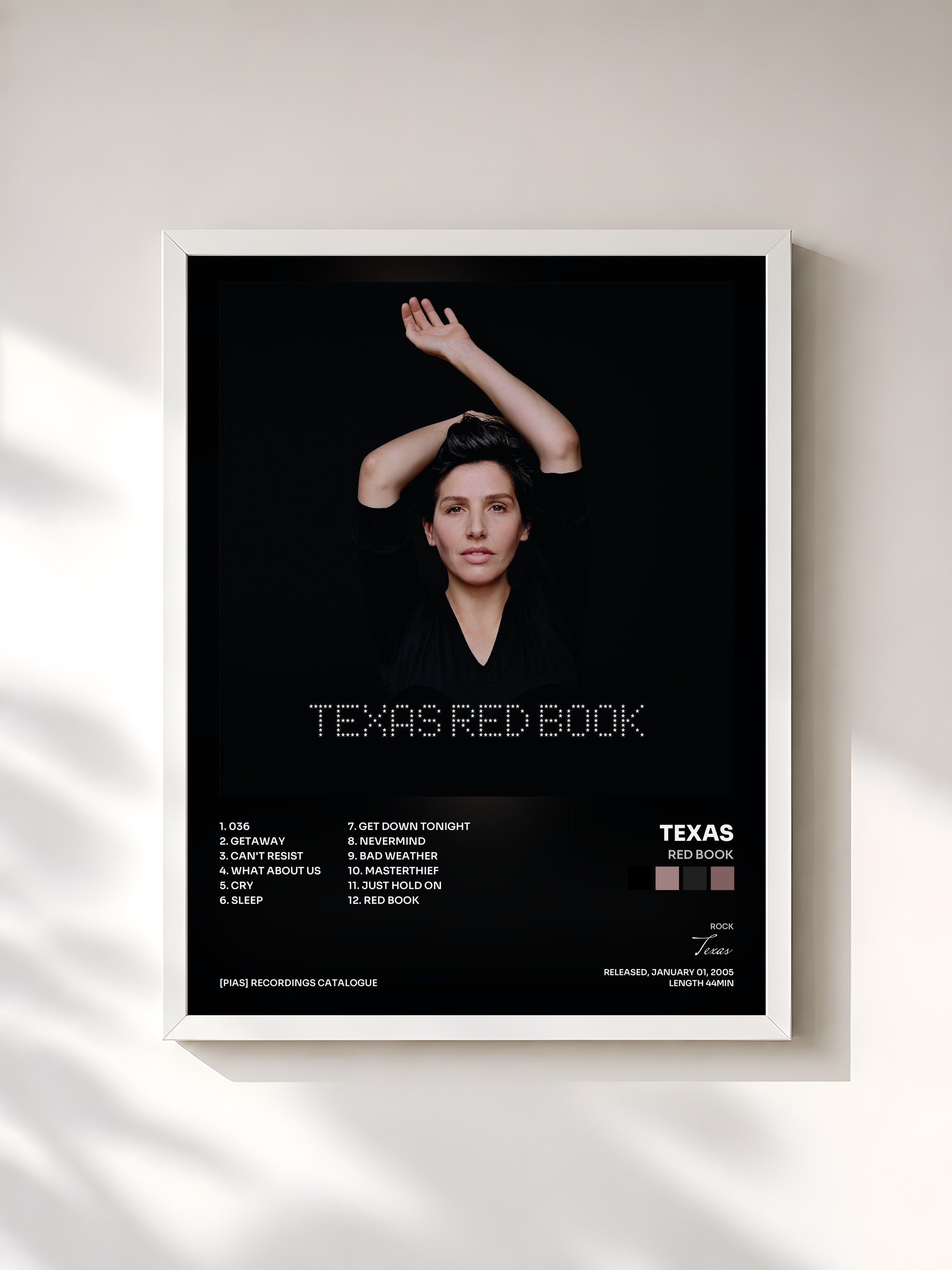#blanc Tableau de l'album Red Book de Texas, cadre blanc, imprimé et encadré en France