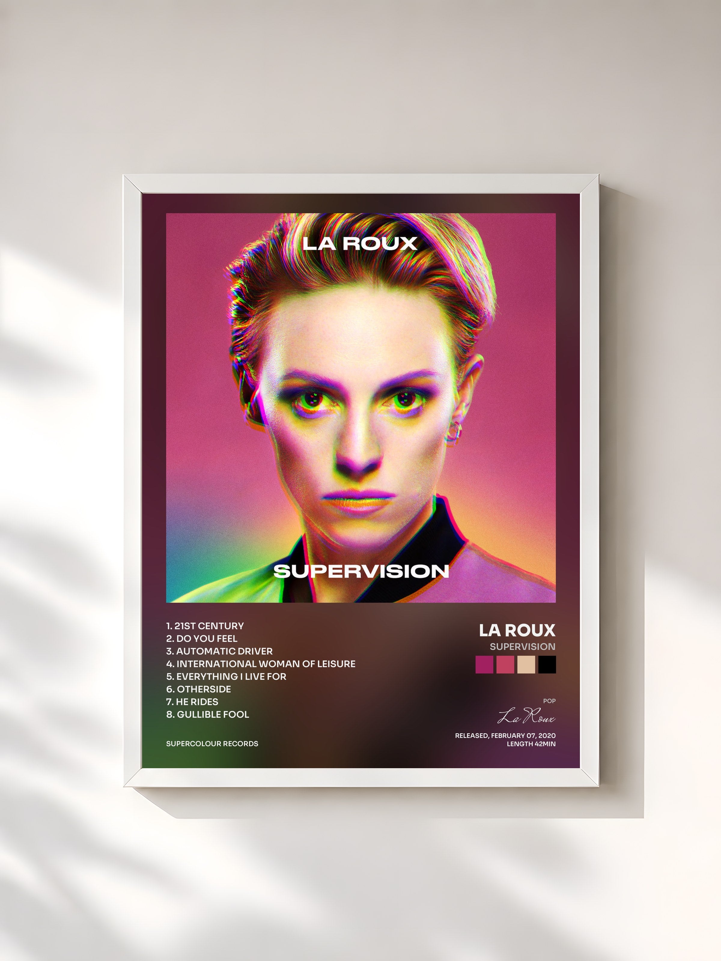 #blanc Tableau de l'album Supervision de La Roux, cadre blanc, imprimé et encadré en France
