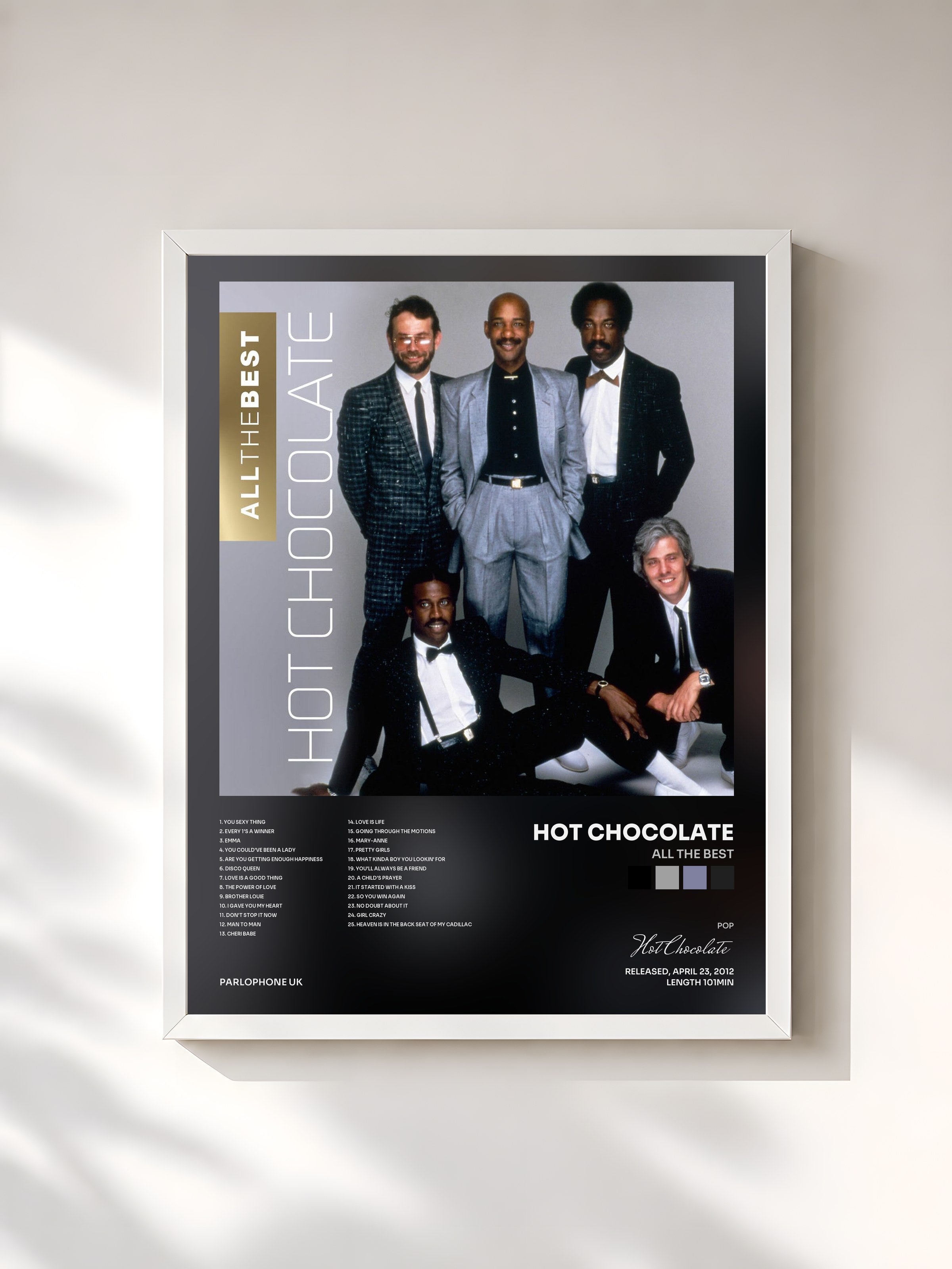 #blanc Tableau de l'album All the Best de Hot Chocolate, cadre blanc, imprimé et encadré en France