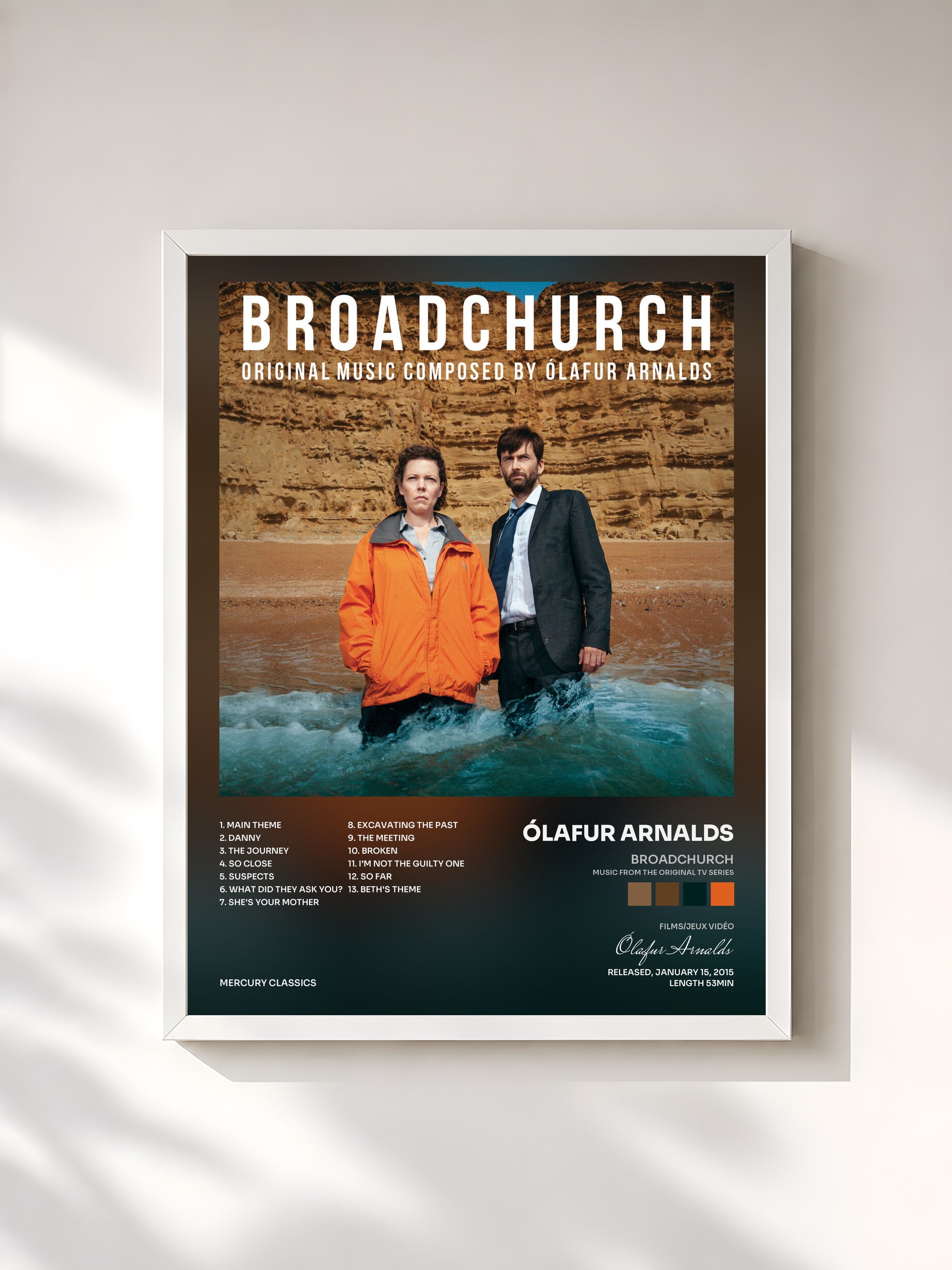 #blanc Tableau de l'album Broadchurch (Music From The Original TV Series) de Ólafur Arnalds, cadre blanc, imprimé et encadré en France