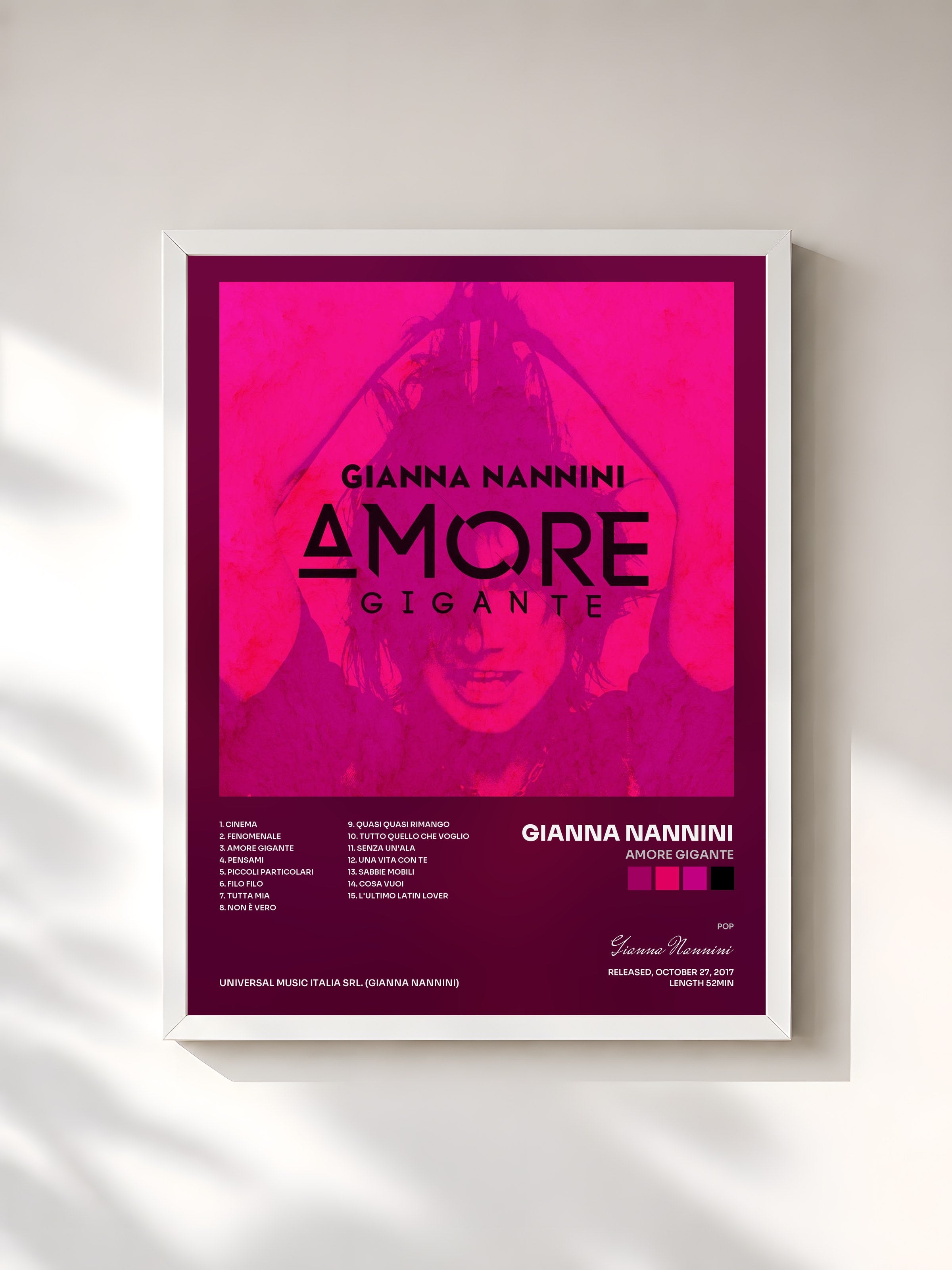 #blanc Tableau de l'album Amore gigante de Gianna Nannini, cadre blanc, imprimé et encadré en France