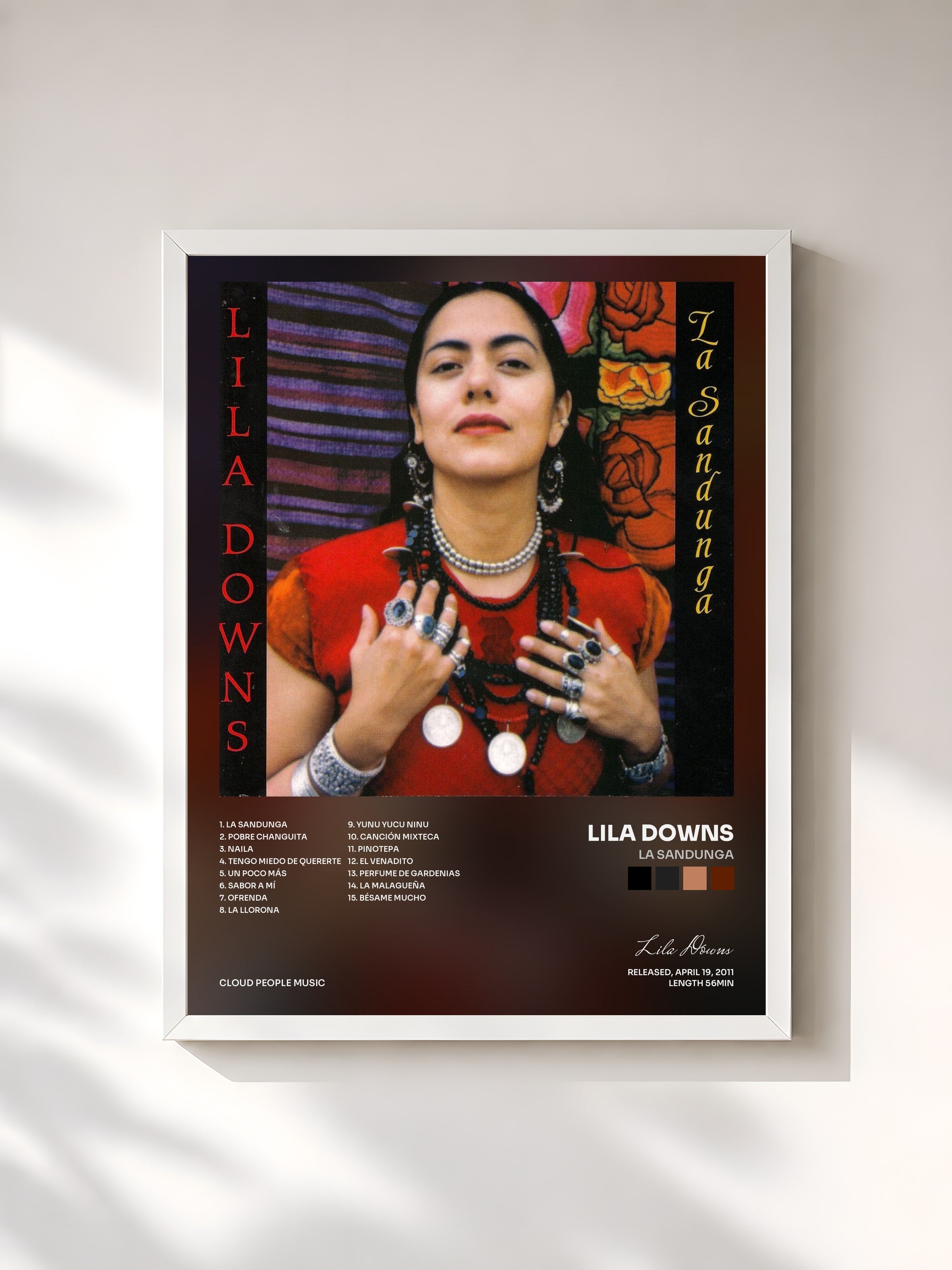 #blanc Tableau de l'album La Sandunga de Lila Downs, cadre blanc, imprimé et encadré en France