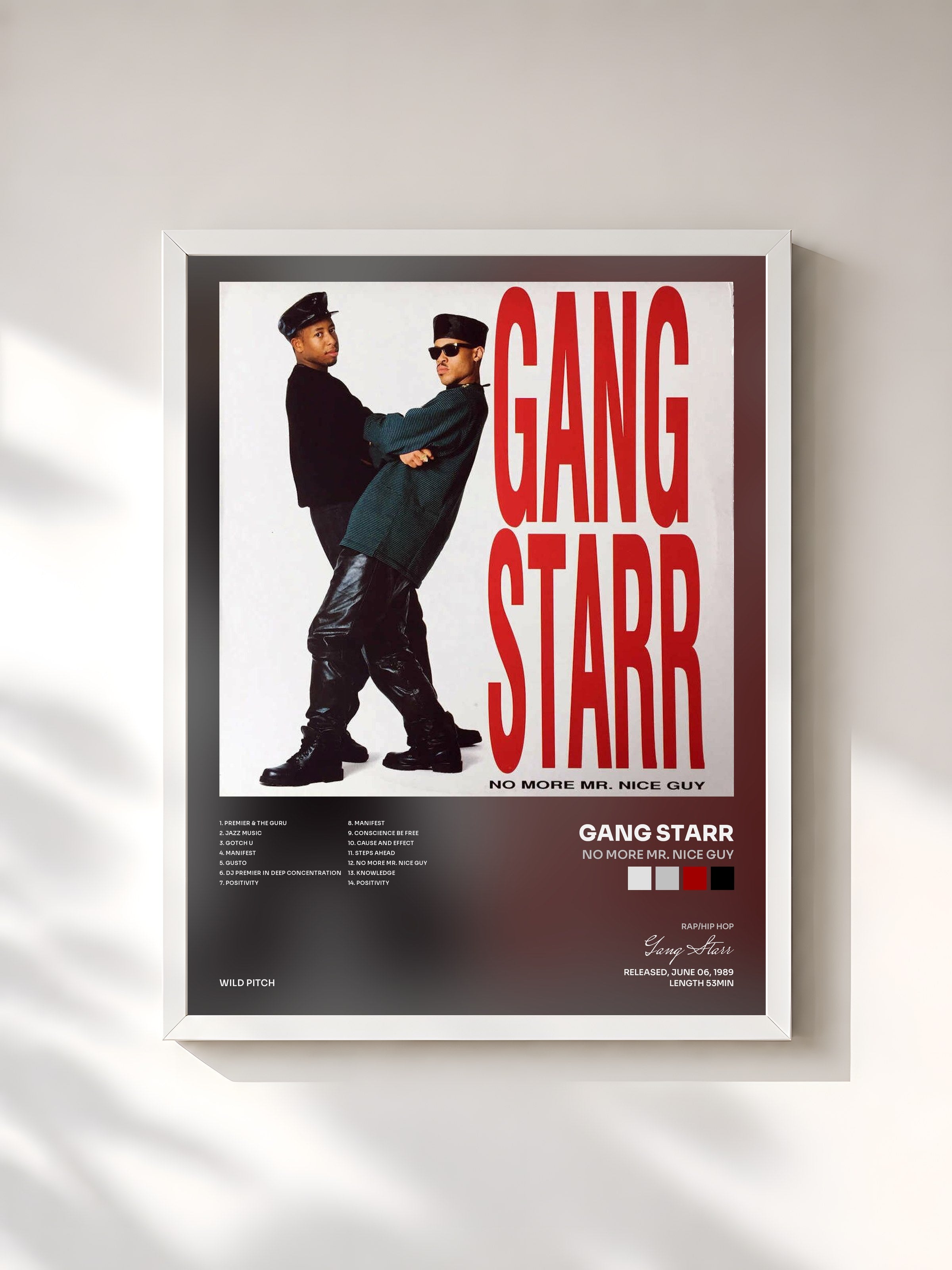 #blanc Tableau de l'album No More Mr. Nice Guy de Gang Starr, cadre blanc, imprimé et encadré en France