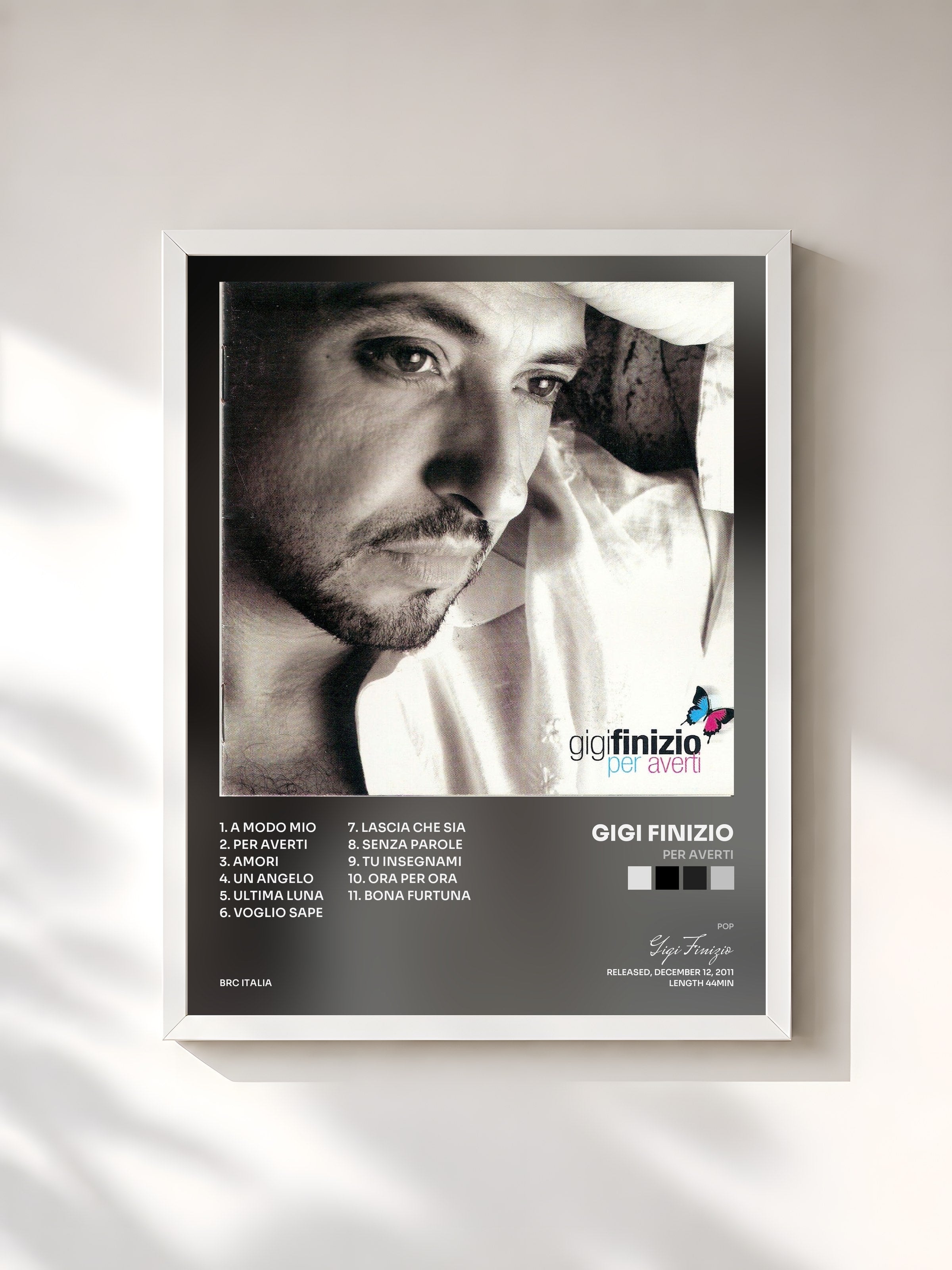 #blanc Tableau de l'album Per averti de Gigi Finizio, cadre blanc, imprimé et encadré en France