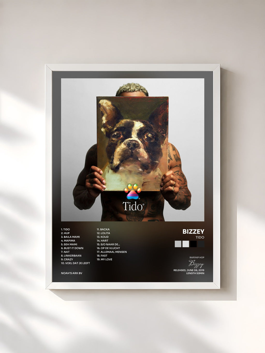 #blanc Tido by Bizzey as a framed art print, white frame, printed and framed in France