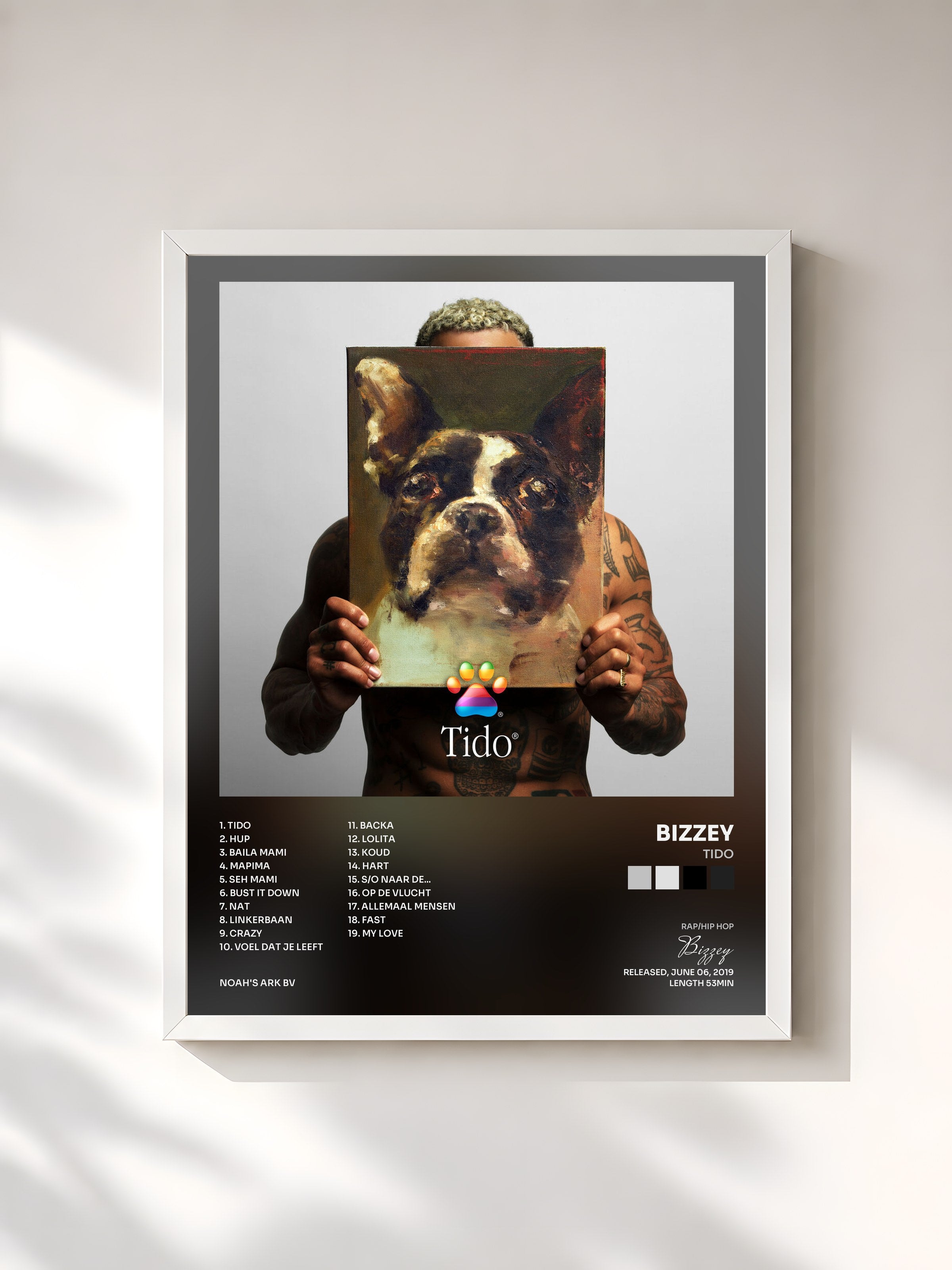 #blanc Tableau de l'album Tido de Bizzey, cadre blanc, imprimé et encadré en France