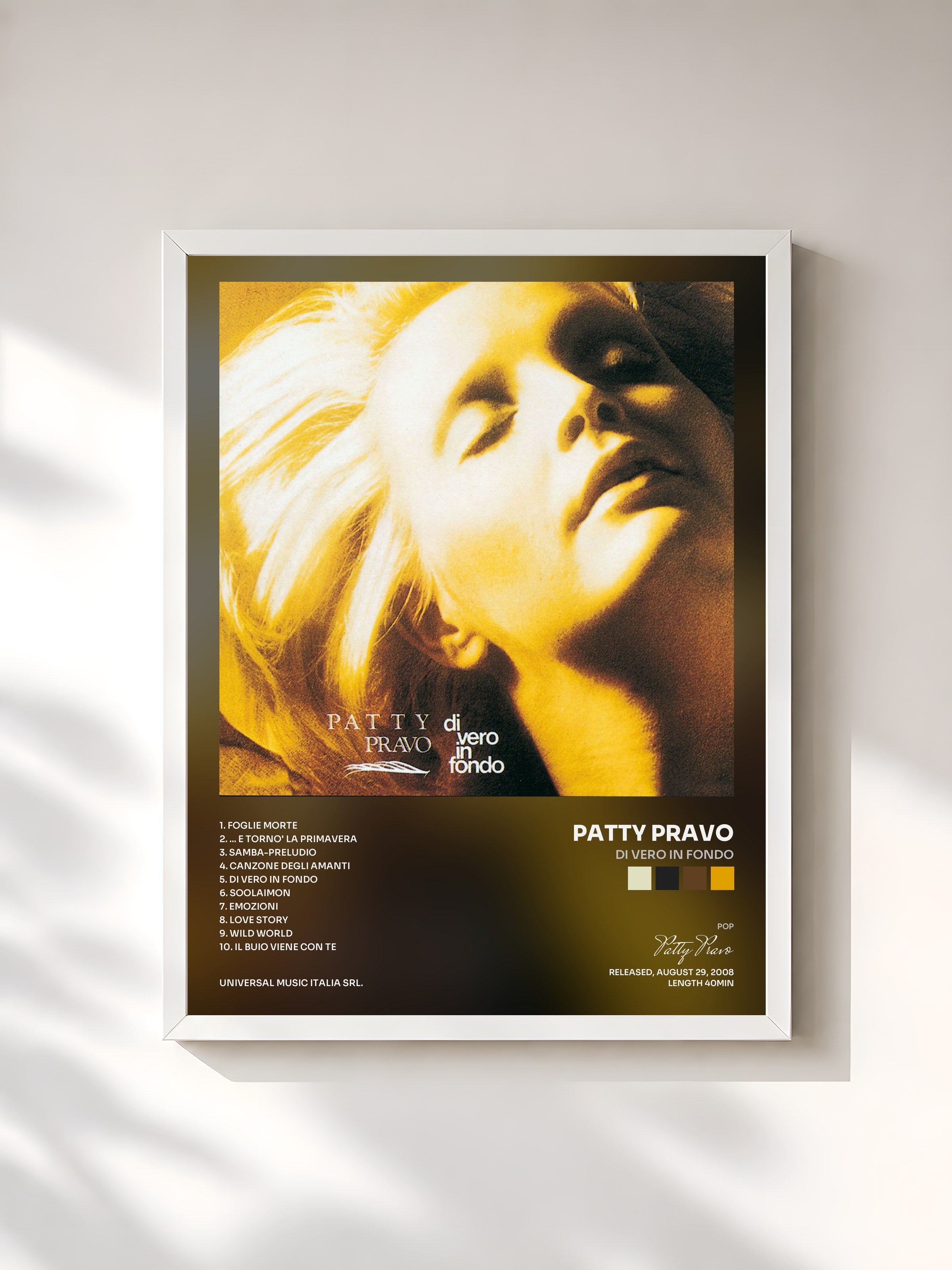 #blanc Tableau de l'album Di Vero In Fondo de Patty Pravo, cadre blanc, imprimé et encadré en France