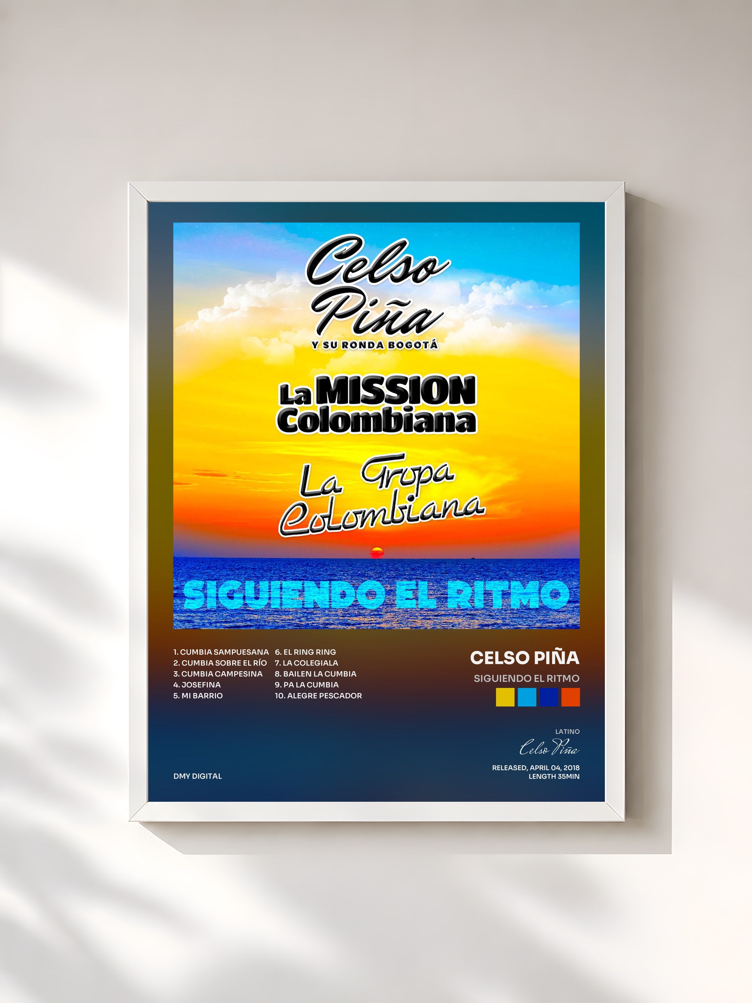 #blanc Tableau de l'album Siguiendo El Ritmo de Celso Piña, cadre blanc, imprimé et encadré en France