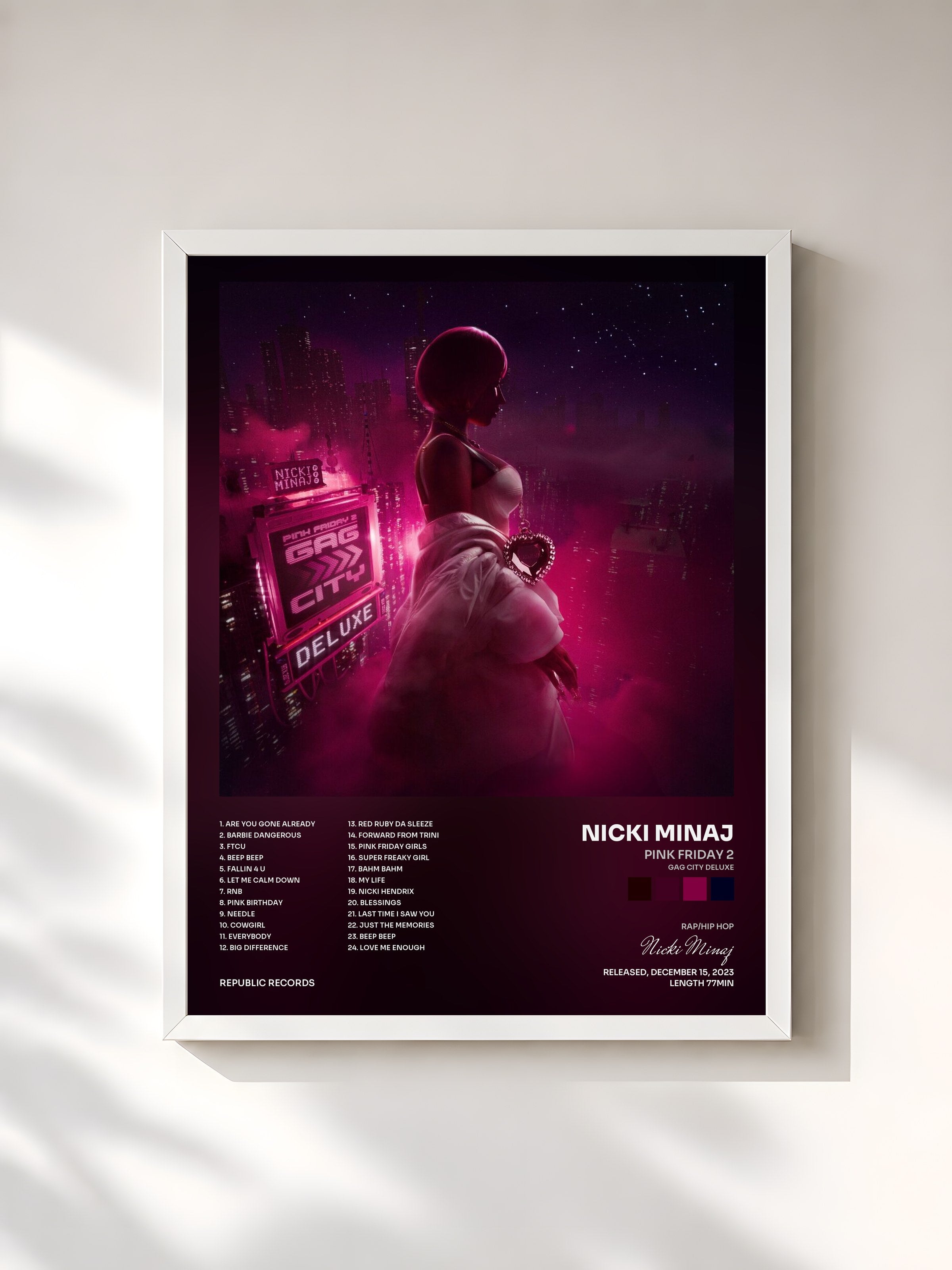 #blanc Tableau de l'album Pink Friday 2 (Gag City Deluxe) de Nicki Minaj, cadre blanc, imprimé et encadré en France