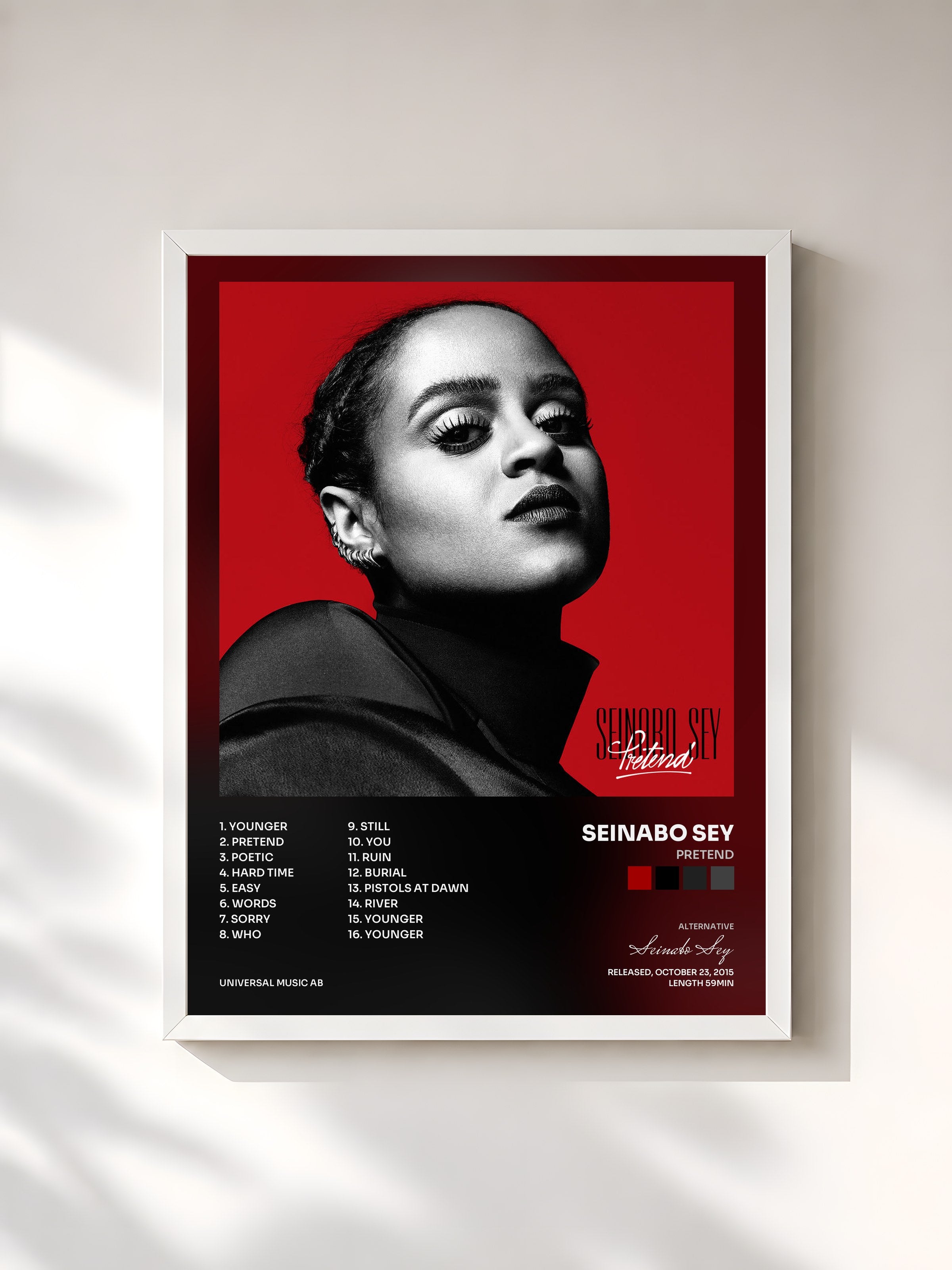#blanc Tableau de l'album Pretend de Seinabo Sey, cadre blanc, imprimé et encadré en France