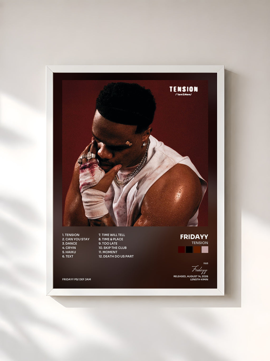 #blanc Tableau de l'album Tension de Fridayy, cadre blanc, imprimé et encadré en France