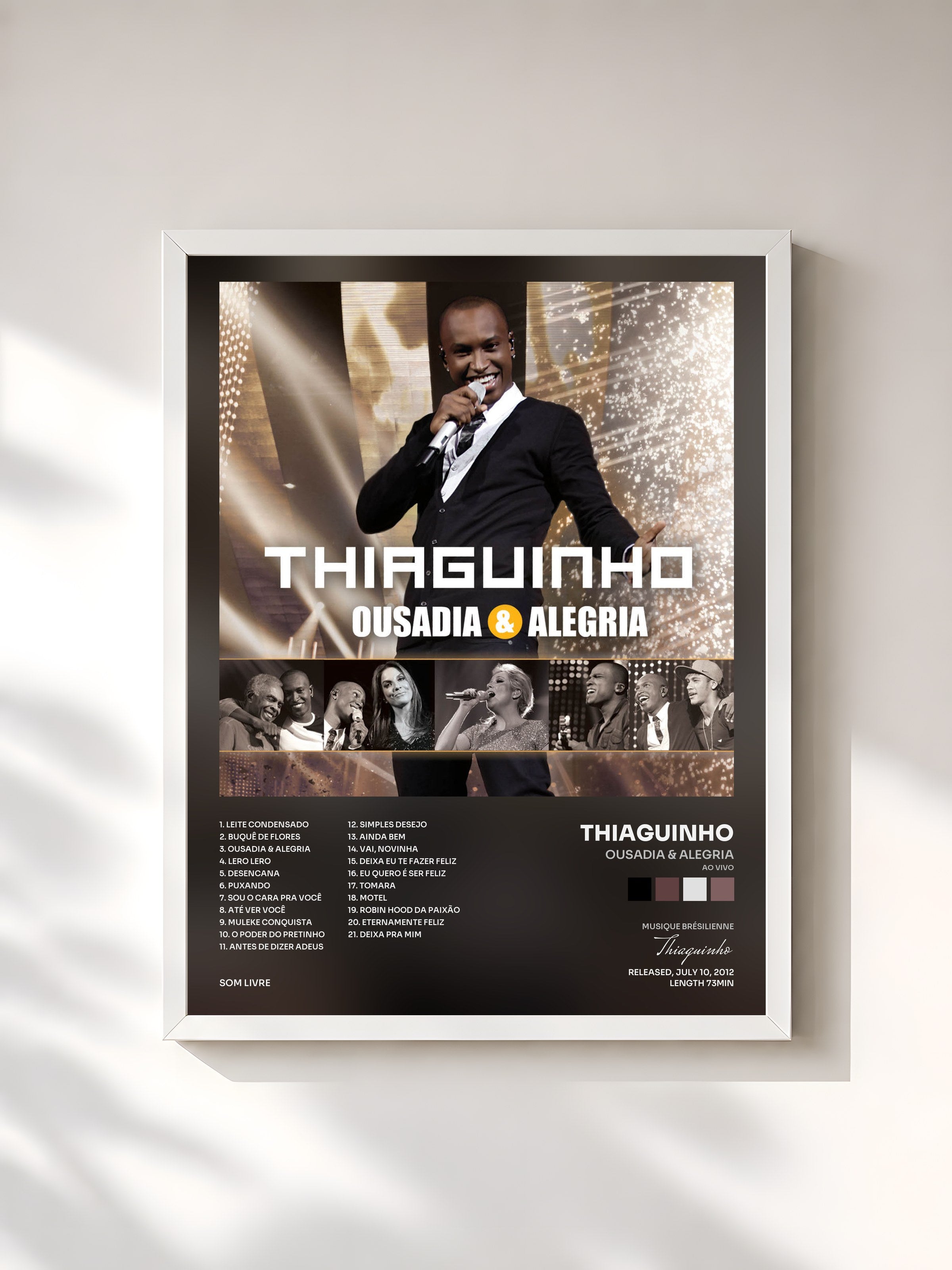 #blanc Tableau de l'album Ousadia & Alegria (Ao Vivo) de Thiaguinho, cadre blanc, imprimé et encadré en France