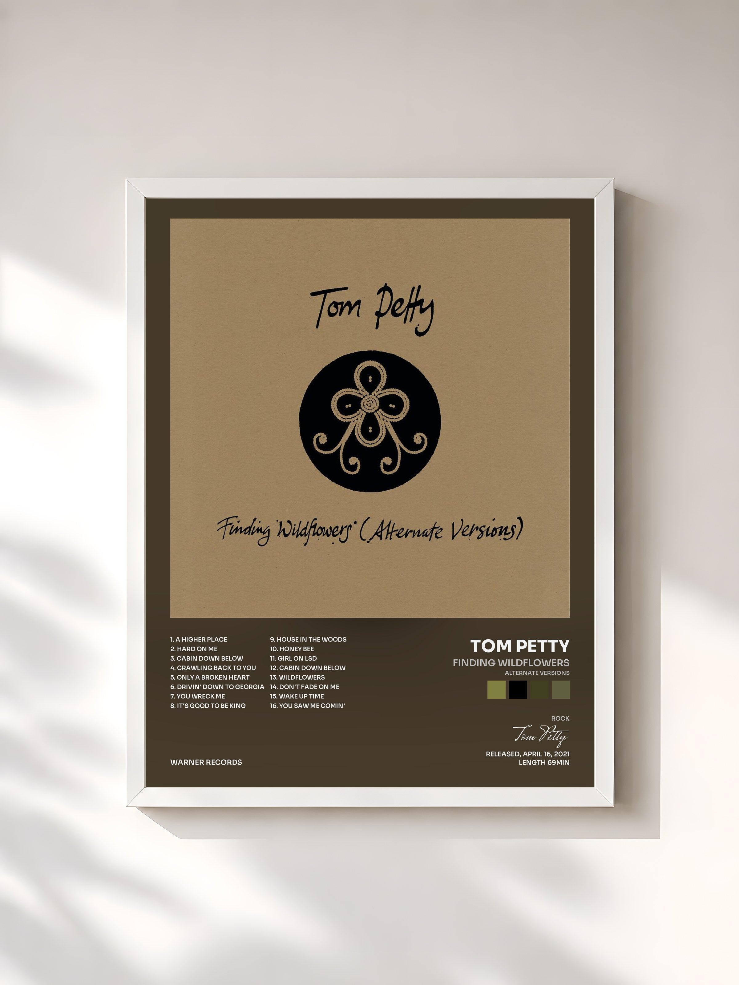 #blanc Tableau de l'album Finding Wildflowers (Alternate Versions) de Tom Petty, cadre blanc, imprimé et encadré en France