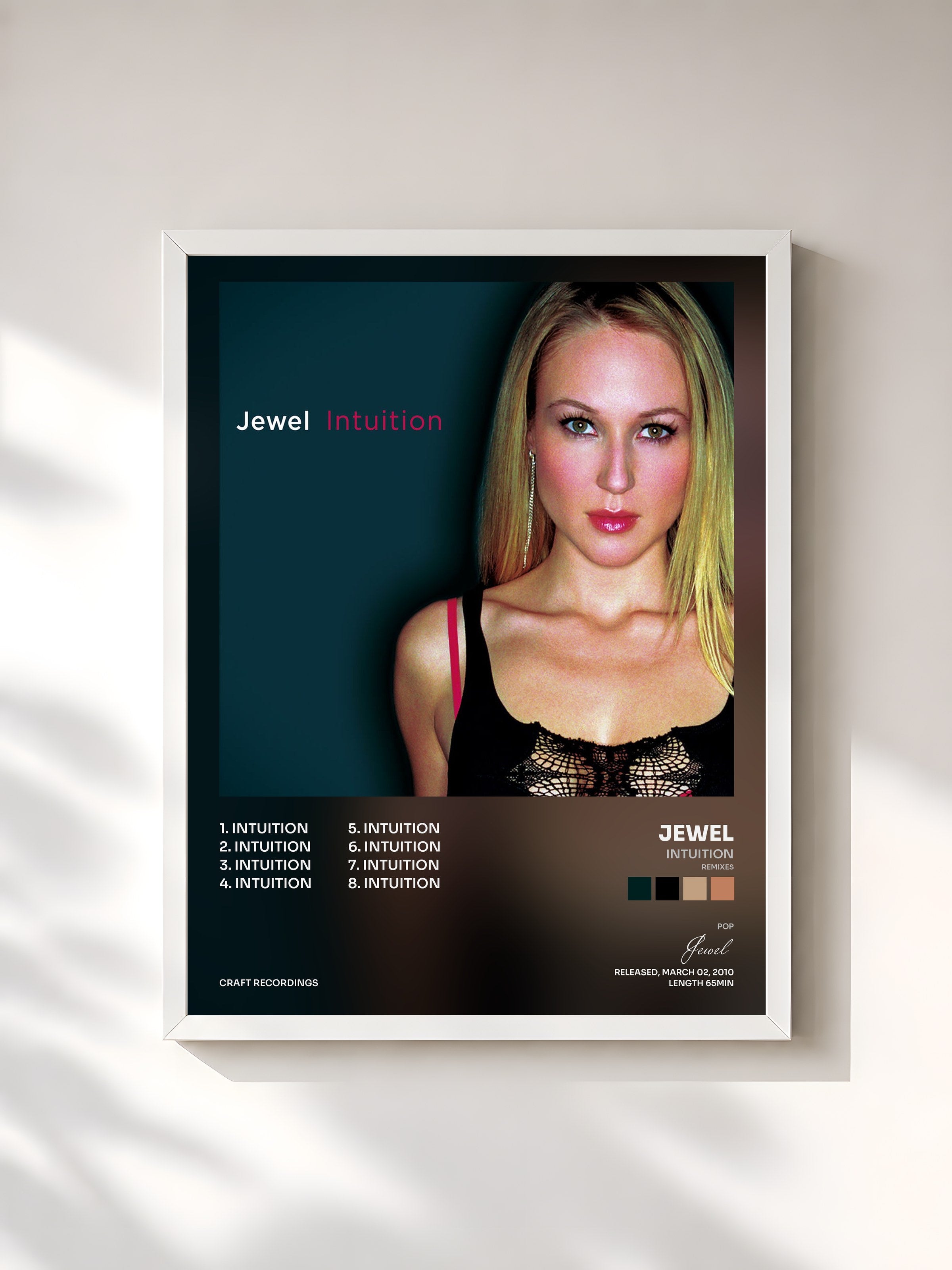#blanc Tableau de l'album Intuition (Remixes) de Jewel, cadre blanc, imprimé et encadré en France