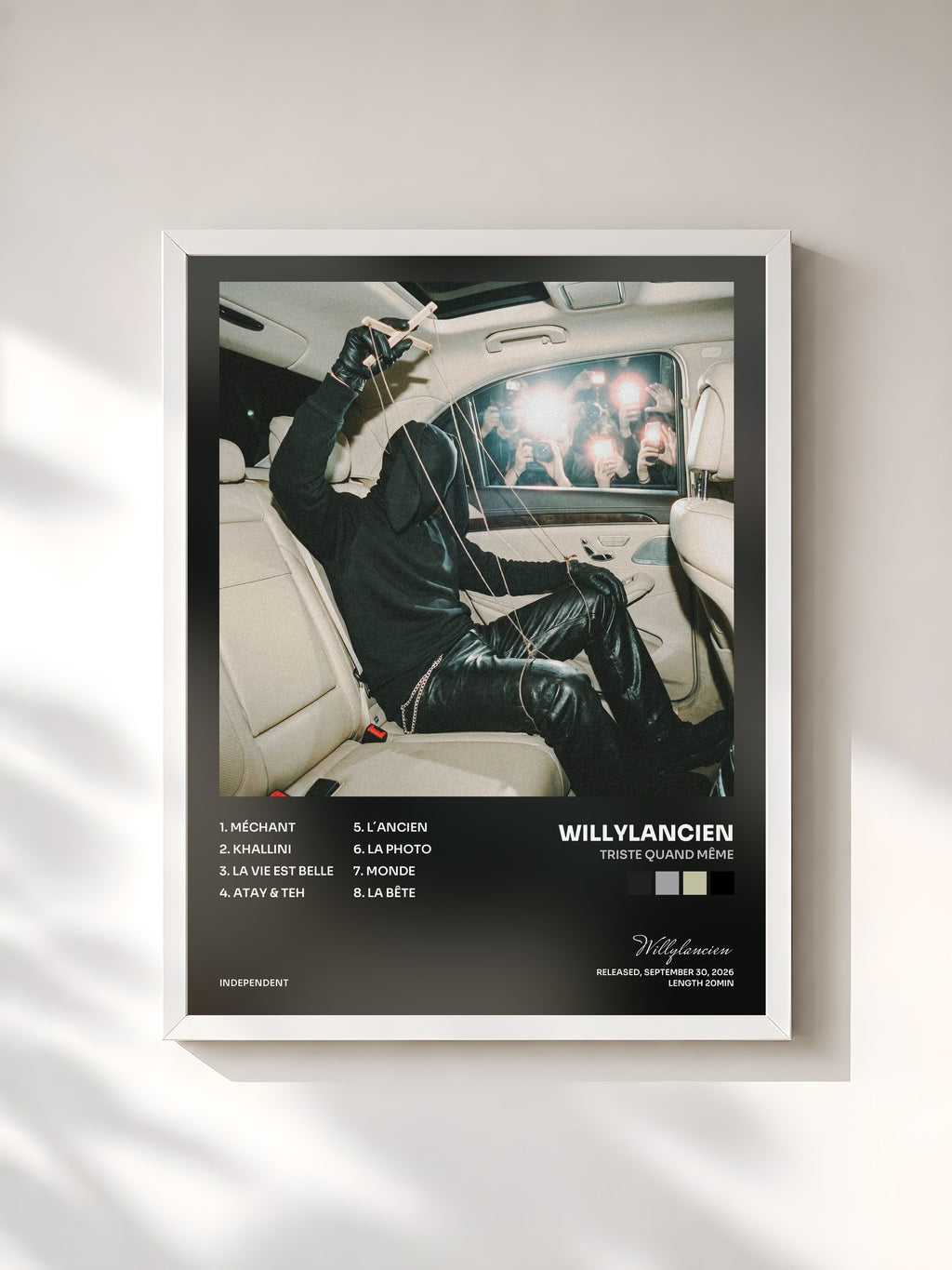 #blanc Tableau de l'album triste quand même de Willylancien, cadre blanc, imprimé et encadré en France