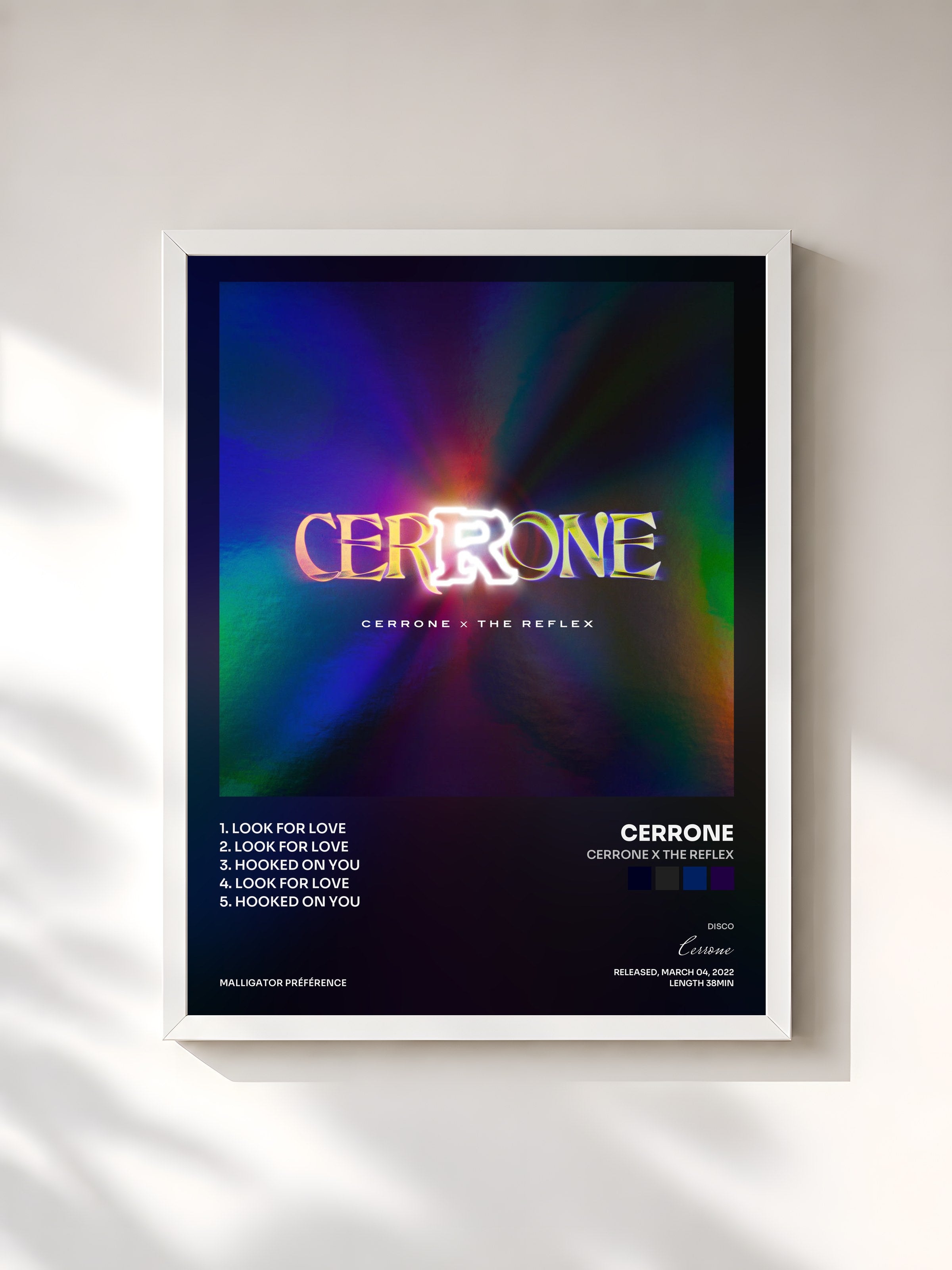 #blanc Tableau de l'album Cerrone X The Reflex de Cerrone, cadre blanc, imprimé et encadré en France