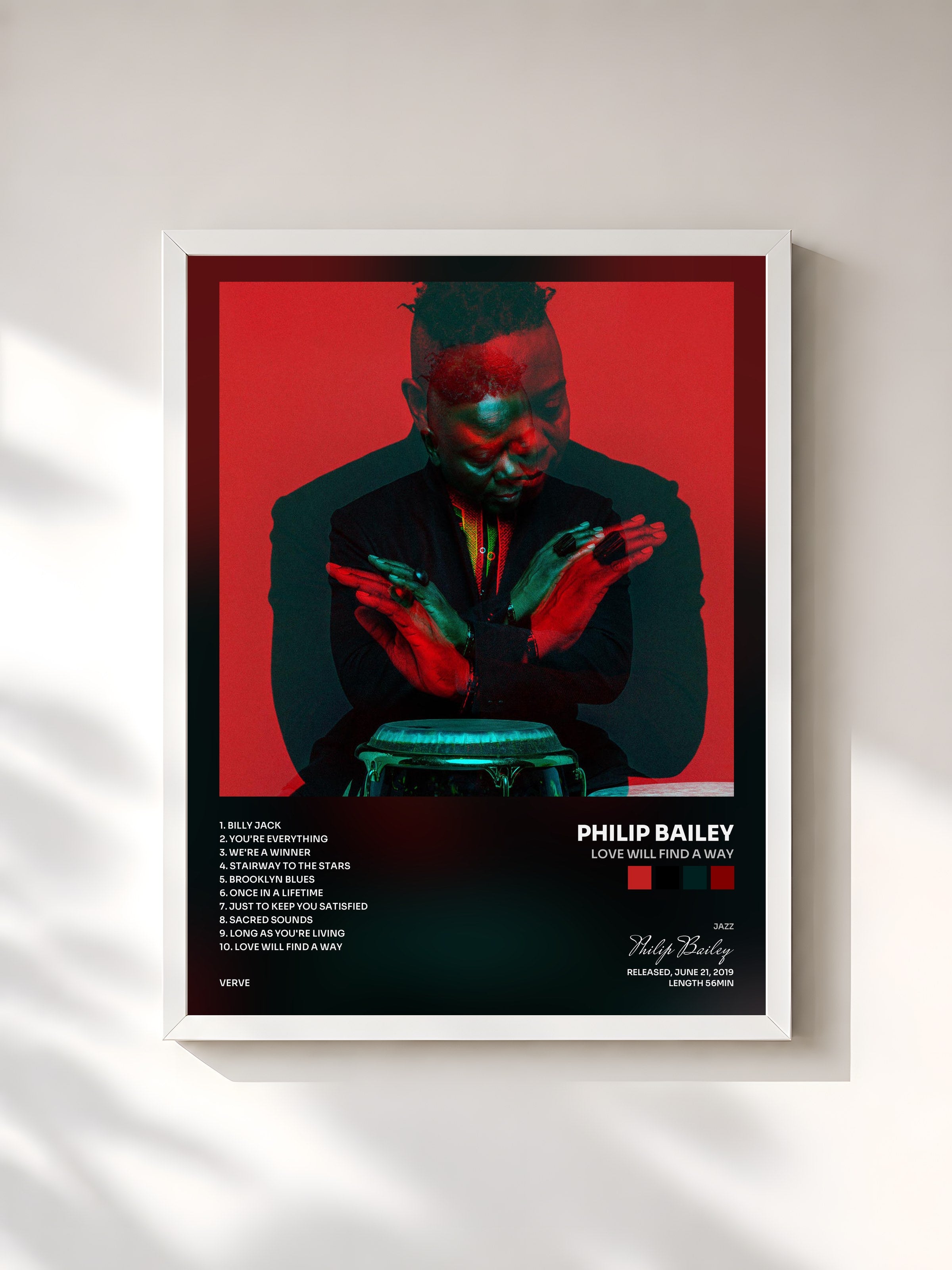 #blanc Tableau de l'album Love Will Find A Way de Philip Bailey, cadre blanc, imprimé et encadré en France