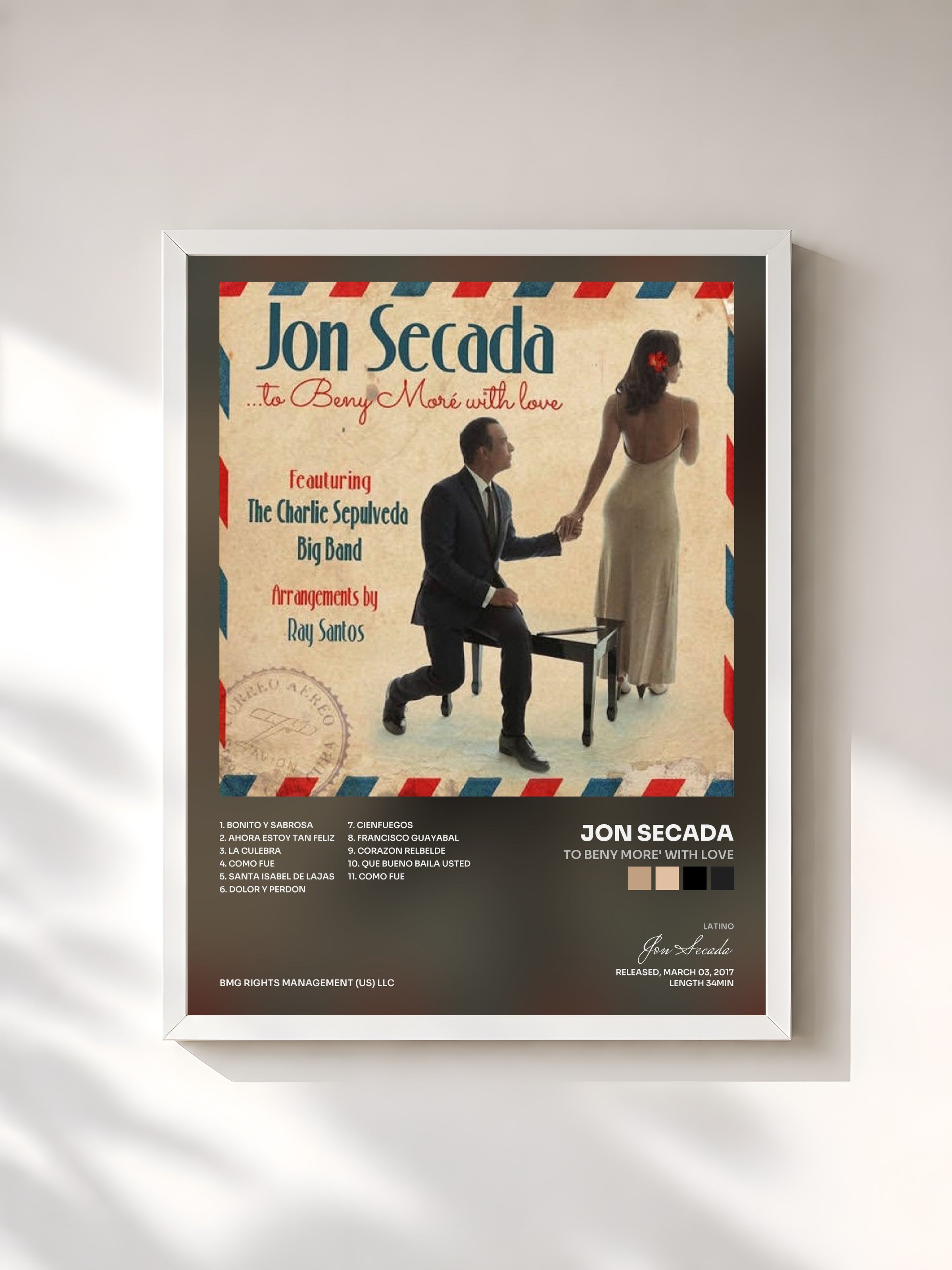 #blanc Tableau de l'album To Beny More' With Love de Jon Secada, cadre blanc, imprimé et encadré en France