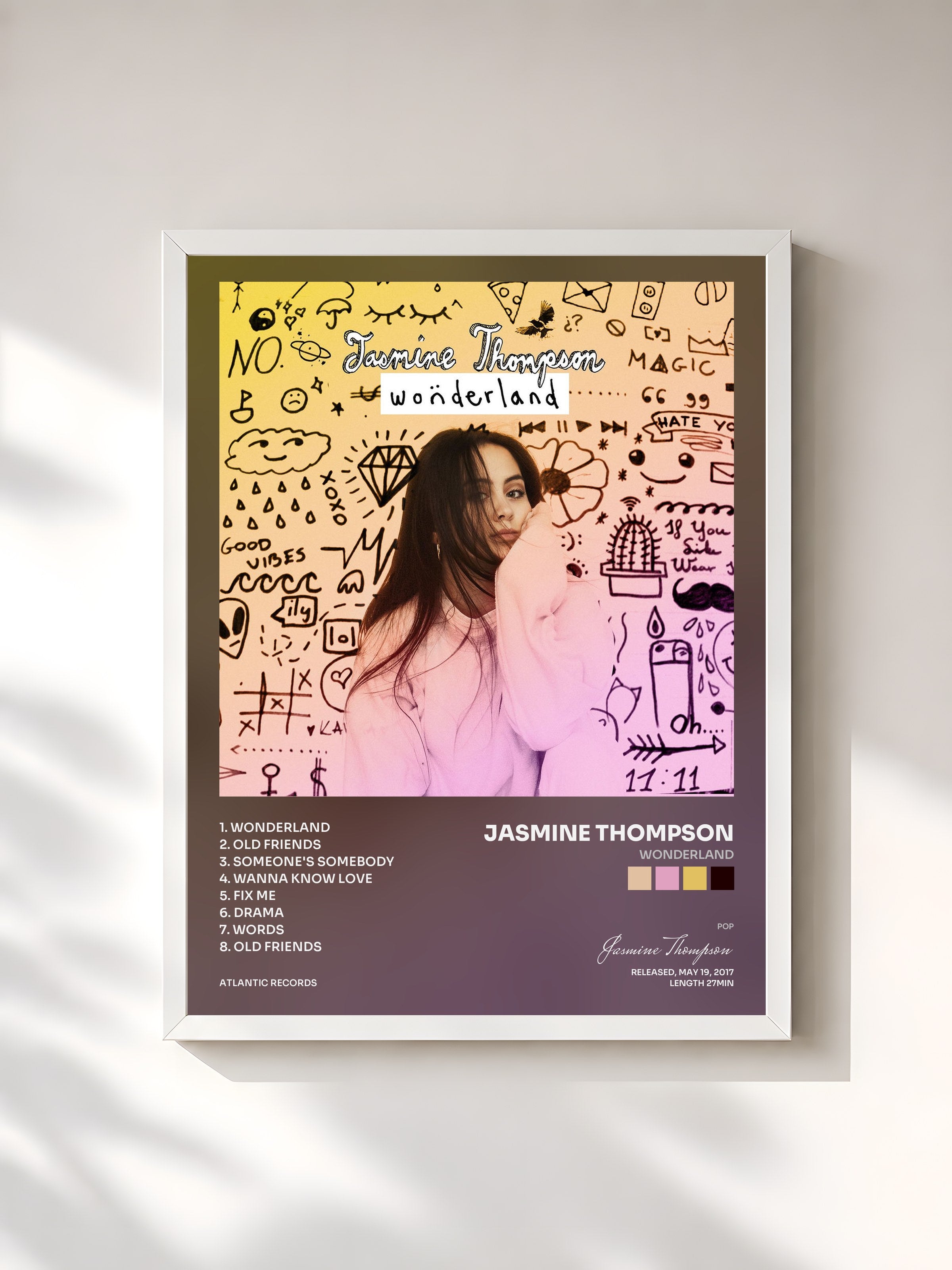 #blanc Tableau de l'album Wonderland de Jasmine Thompson, cadre blanc, imprimé et encadré en France