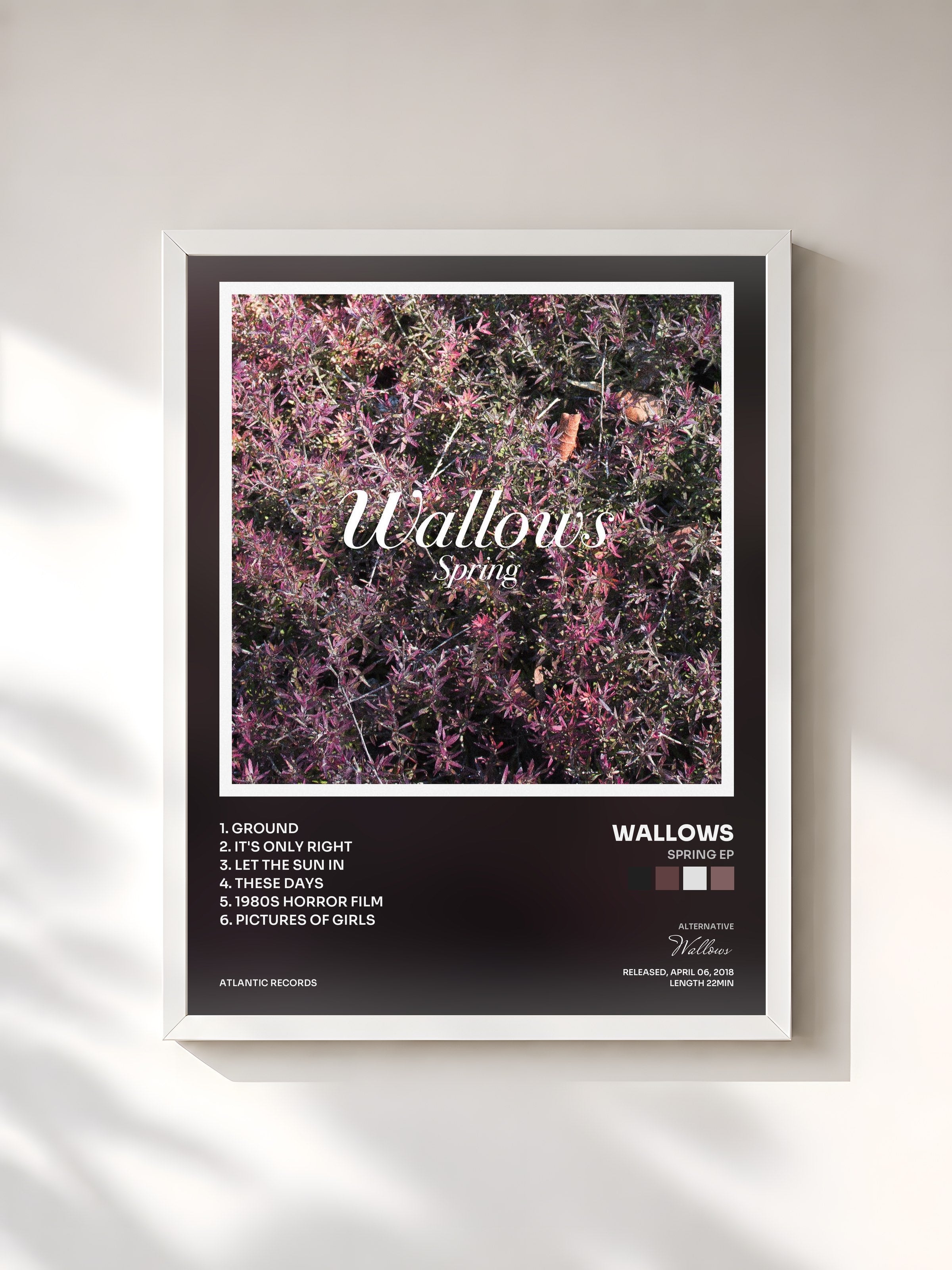 #blanc Tableau de l'album Spring EP de Wallows, cadre blanc, imprimé et encadré en France