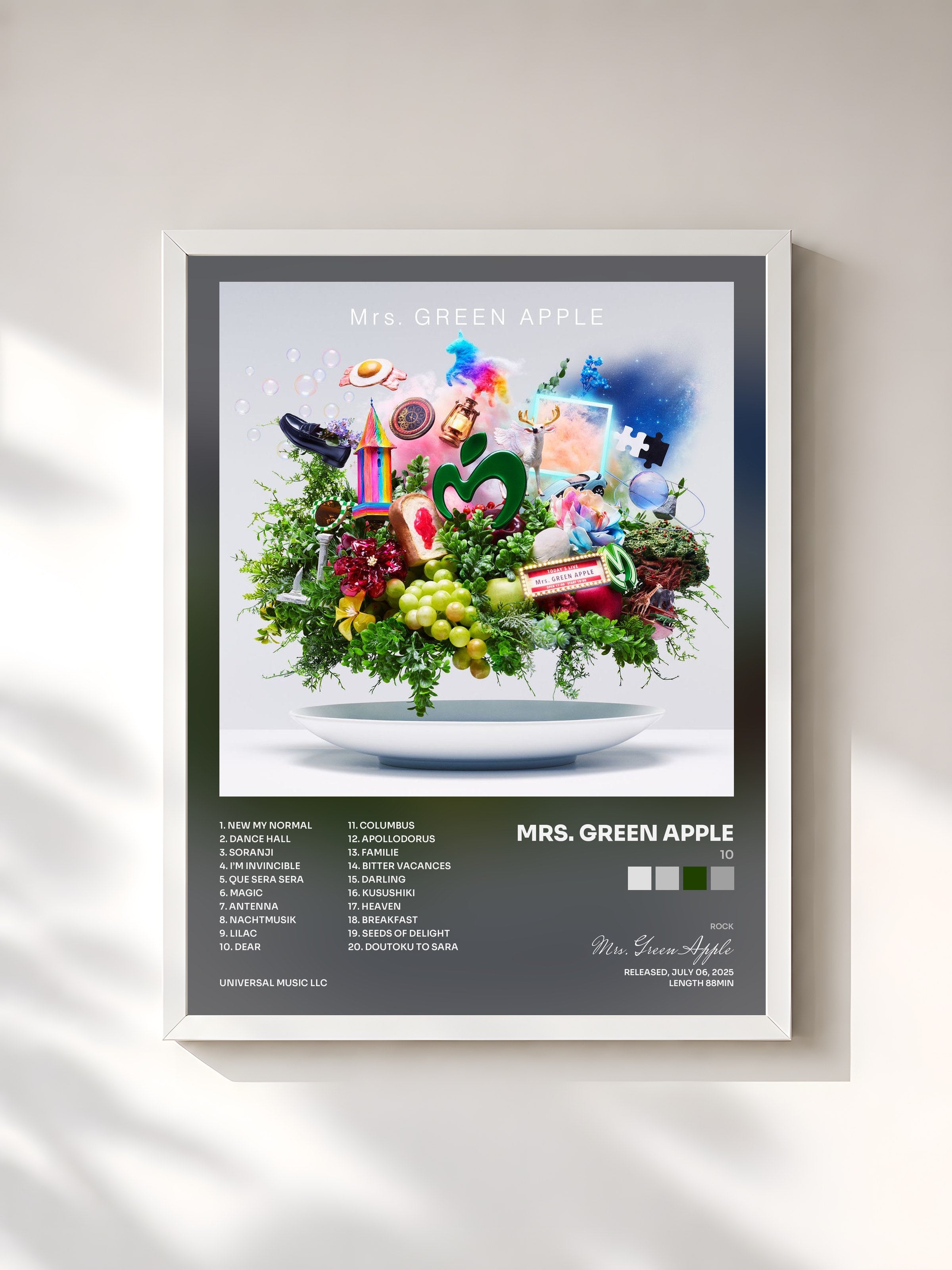 #blanc Tableau de l'album 10 de Mrs. Green Apple, cadre blanc, imprimé et encadré en France