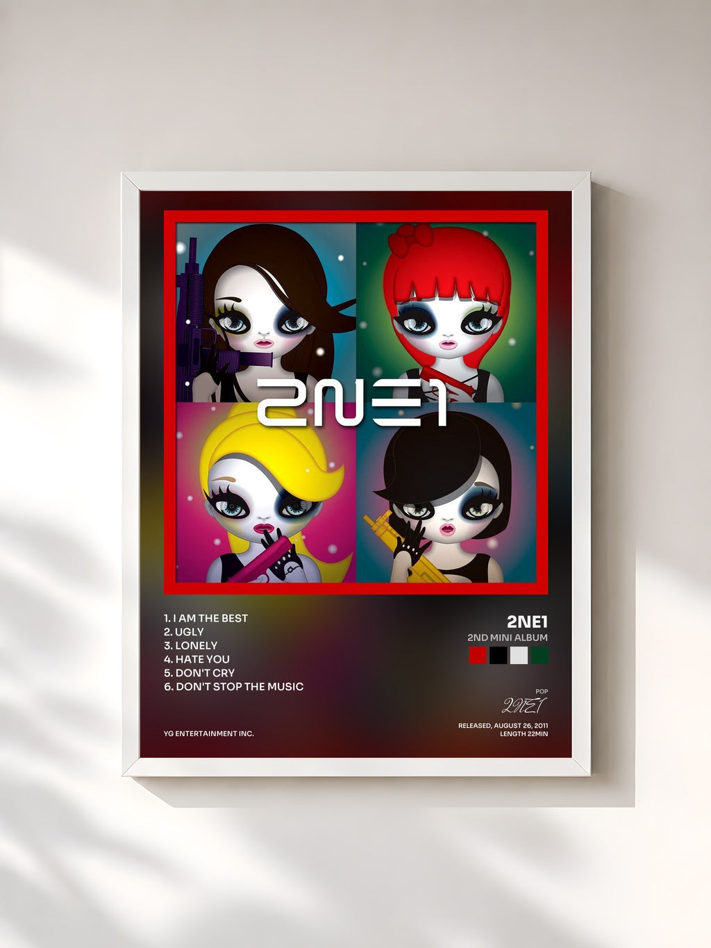 #blanc Tableau de l'album 2nd Mini Album de 2NE1, cadre blanc, imprimé et encadré en France