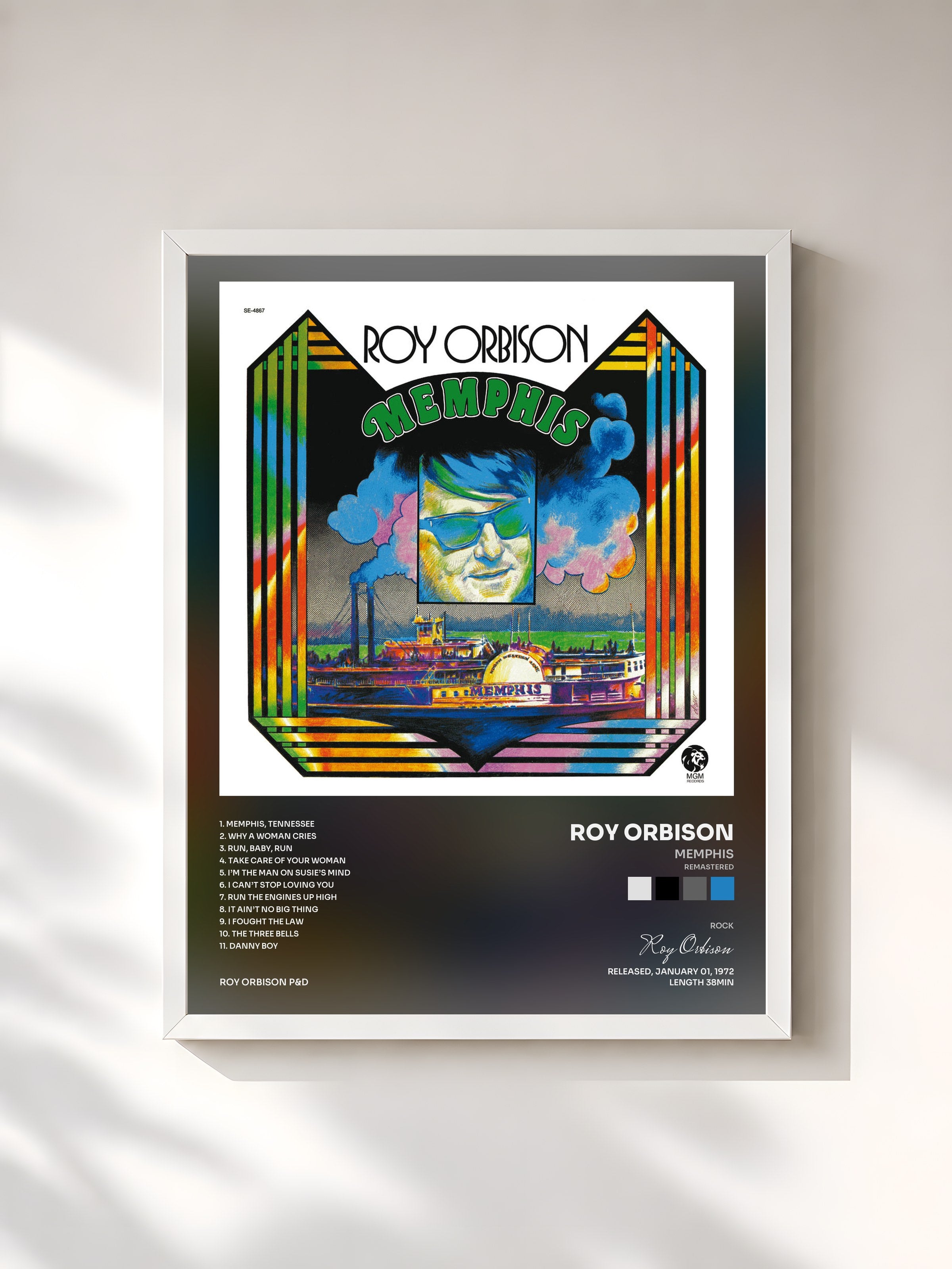 #blanc Tableau de l'album Memphis (Remastered) de Roy Orbison, cadre blanc, imprimé et encadré en France