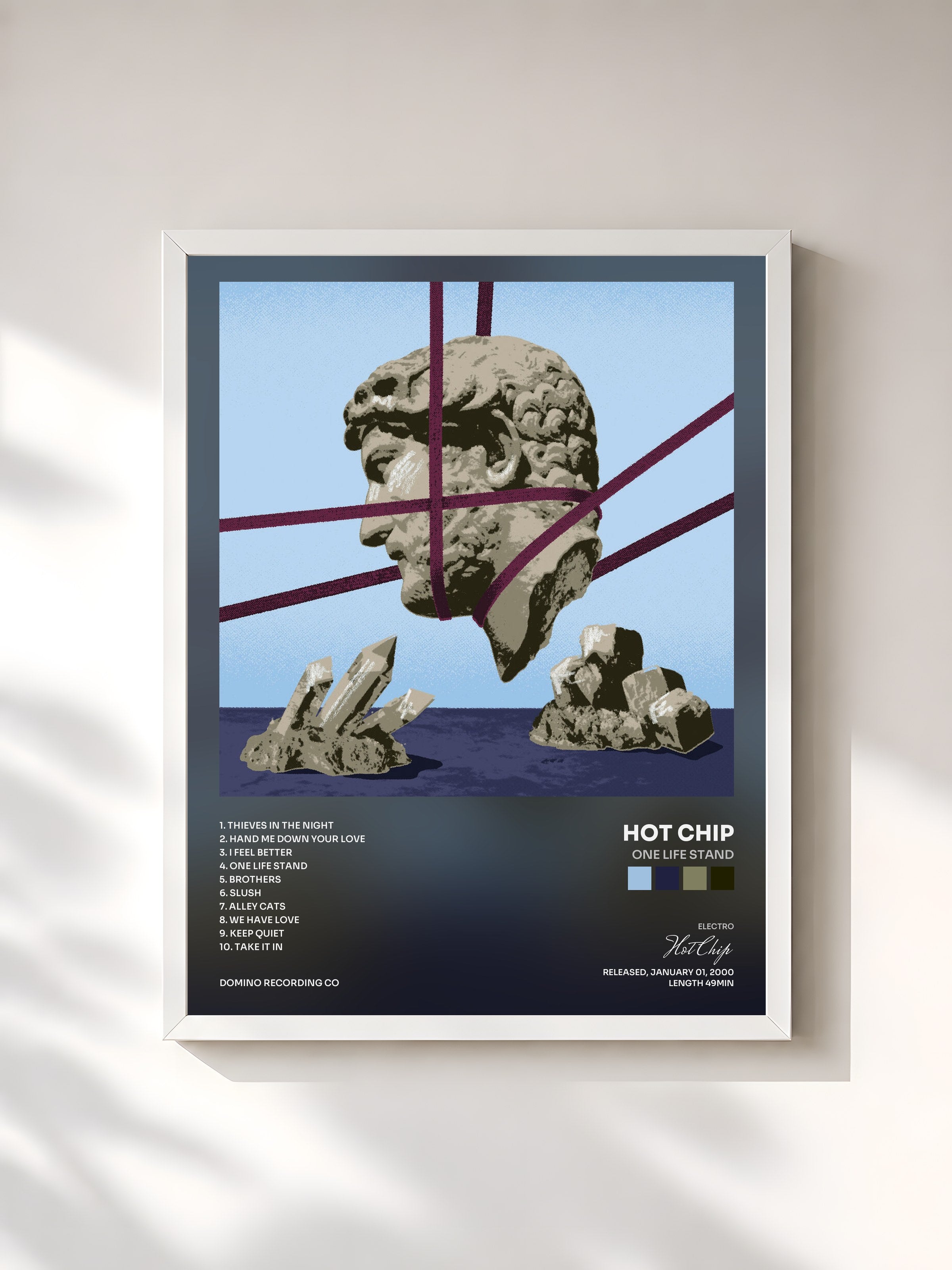 #blanc Tableau de l'album One Life Stand de Hot Chip, cadre blanc, imprimé et encadré en France