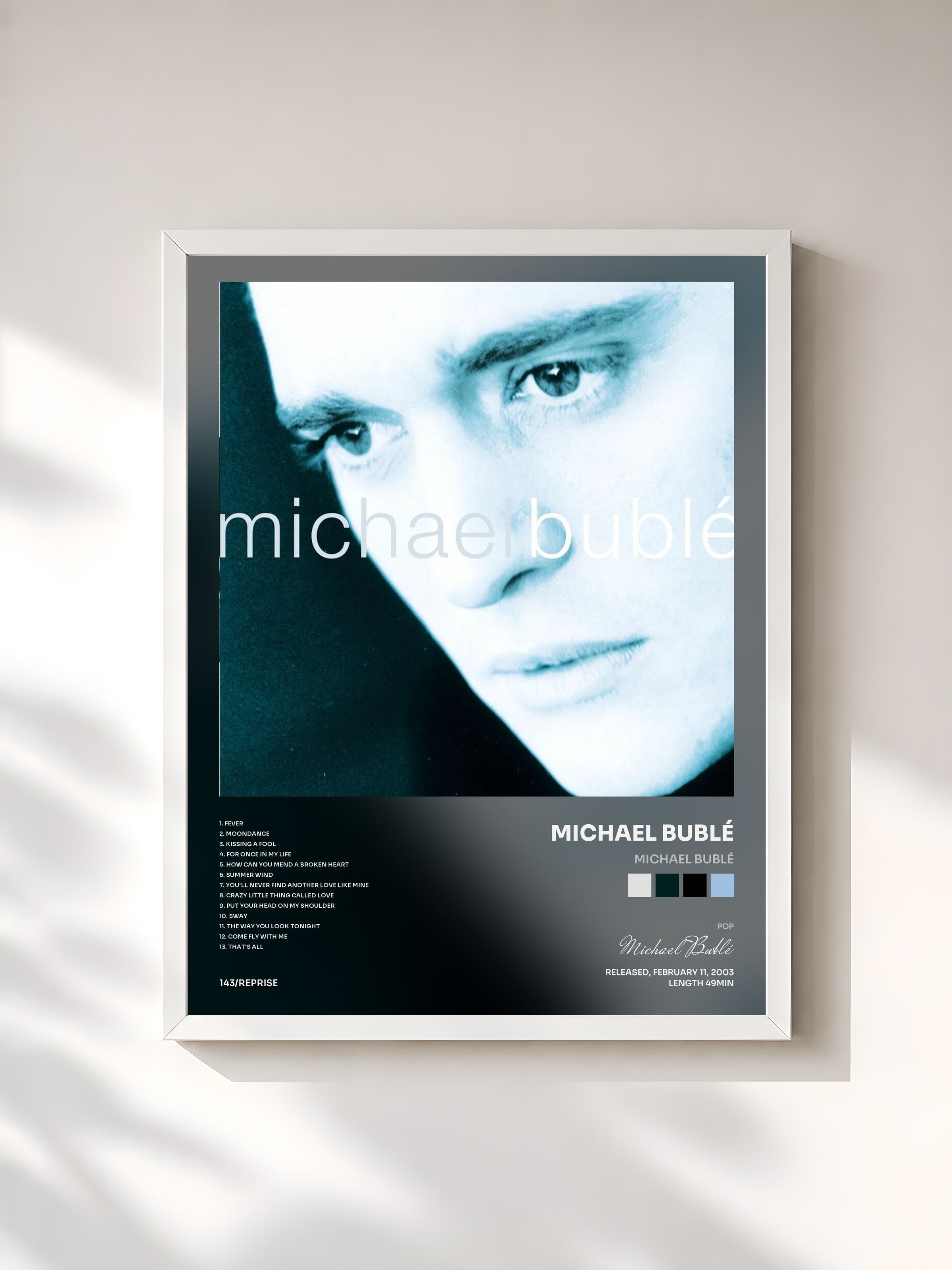 #blanc Tableau de l'album Michael Bublé de Michael Bublé, cadre blanc, imprimé et encadré en France