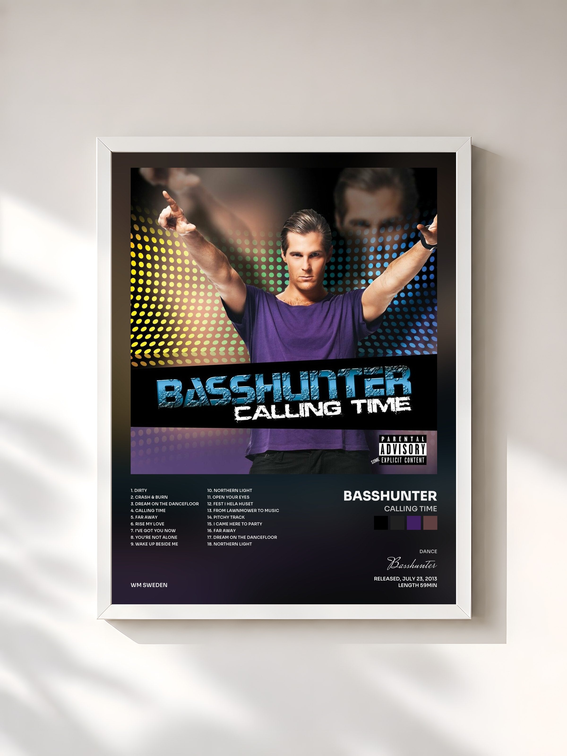 #blanc Tableau de l'album Calling Time de Basshunter, cadre blanc, imprimé et encadré en France