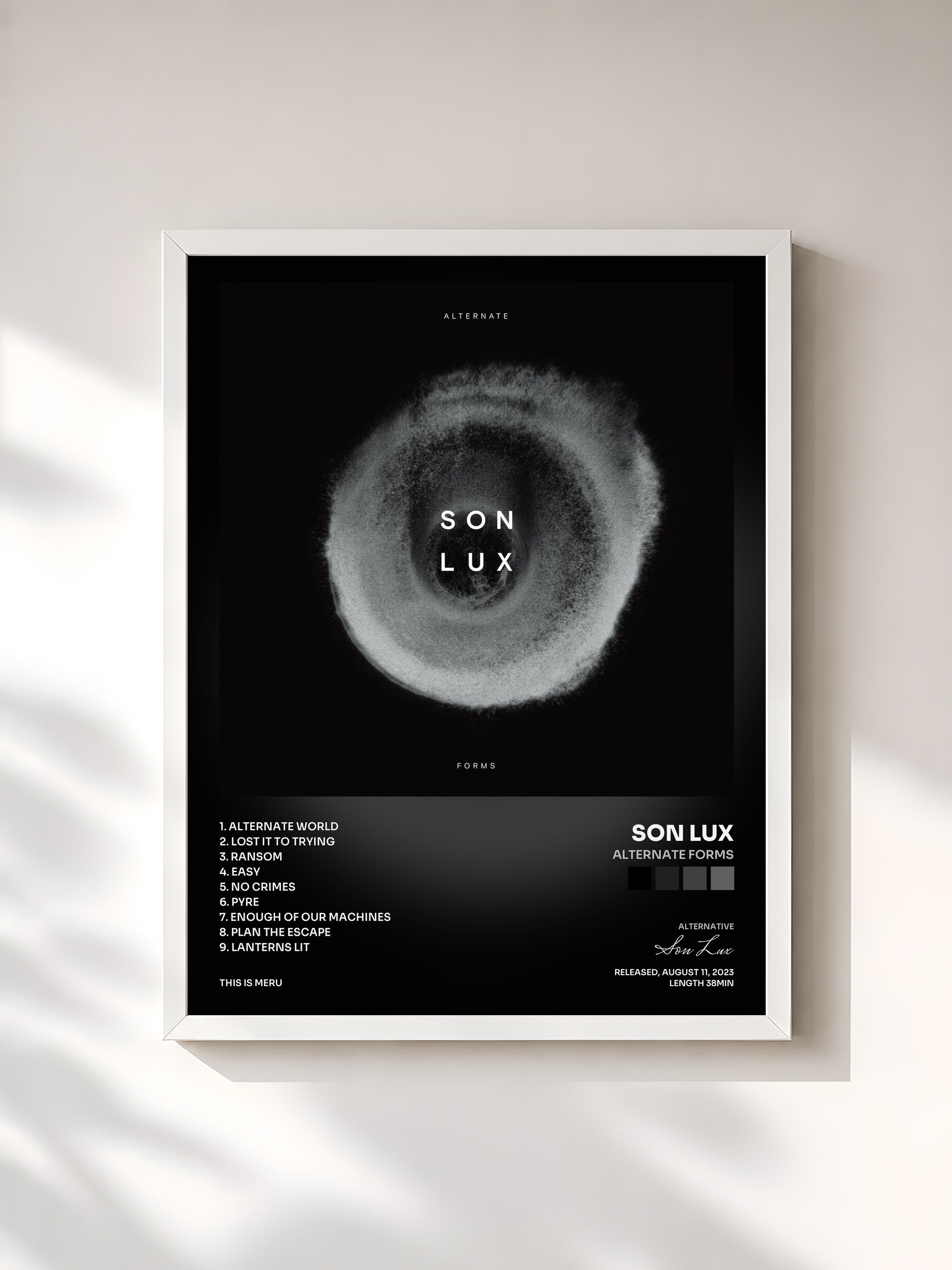 #blanc Tableau de l'album Alternate Forms de Son Lux, cadre blanc, imprimé et encadré en France
