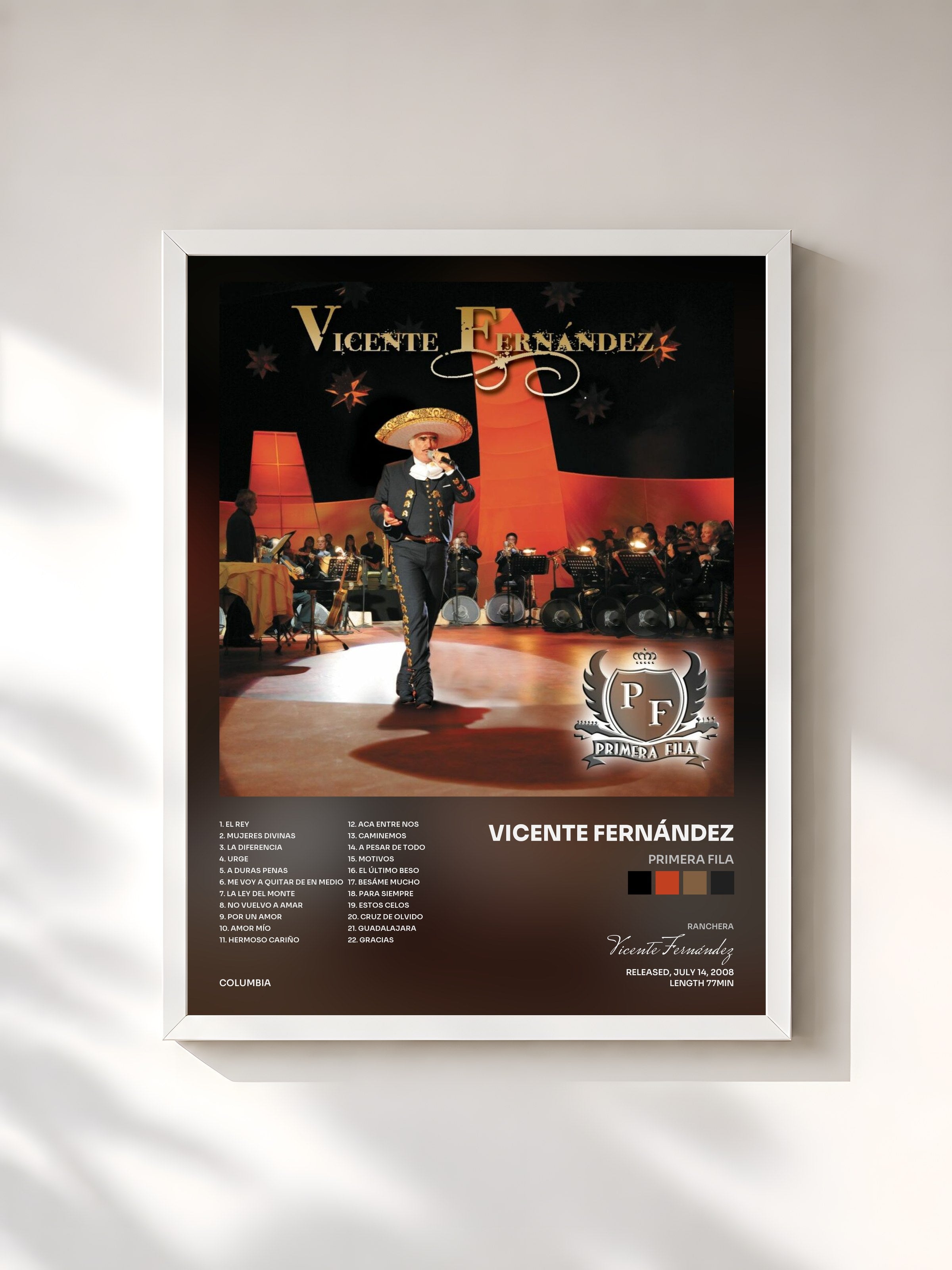 #blanc Tableau de l'album Primera Fila de Vicente Fernández, cadre blanc, imprimé et encadré en France