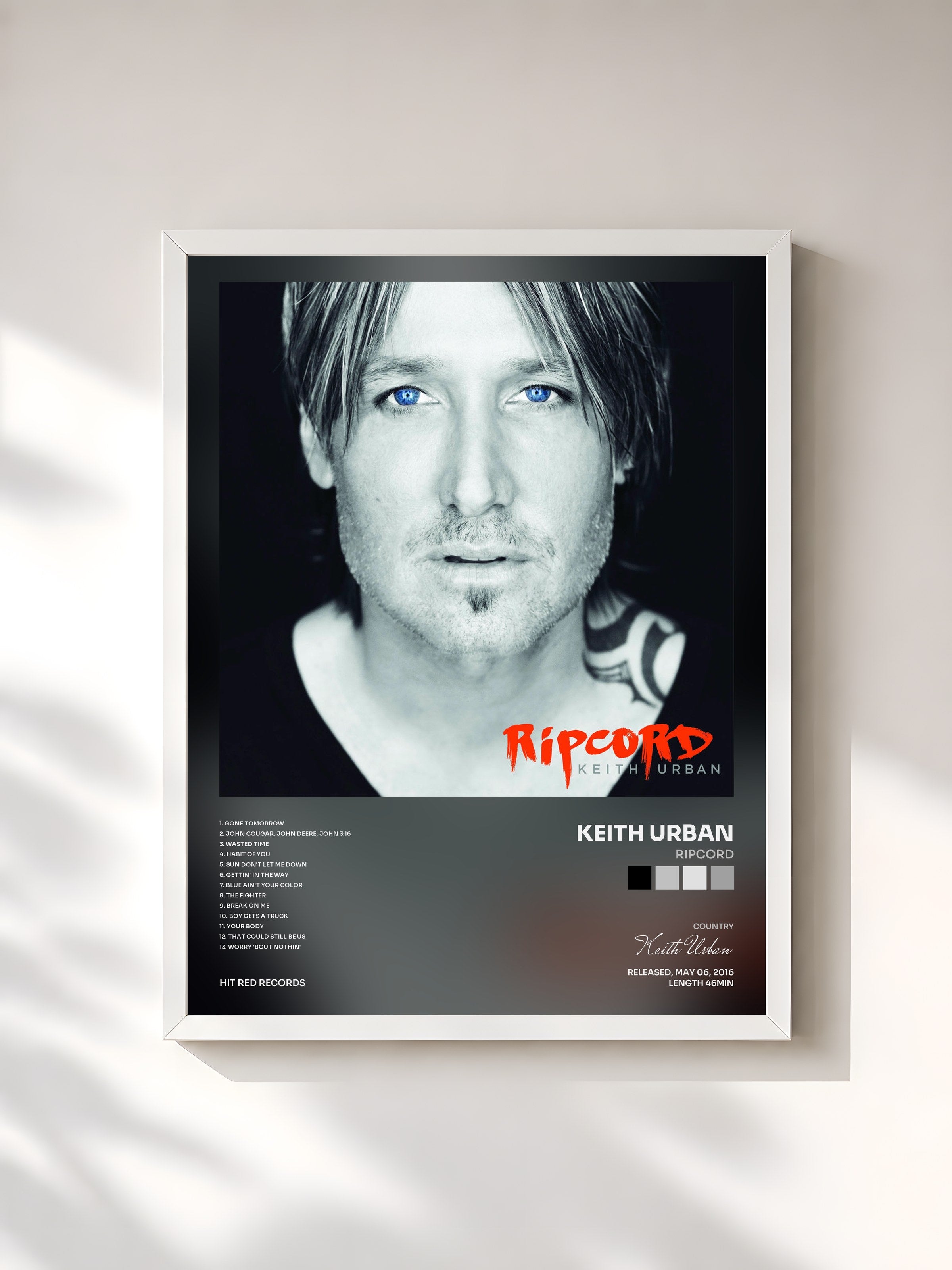 #blanc Tableau de l'album Ripcord de Keith Urban, cadre blanc, imprimé et encadré en France