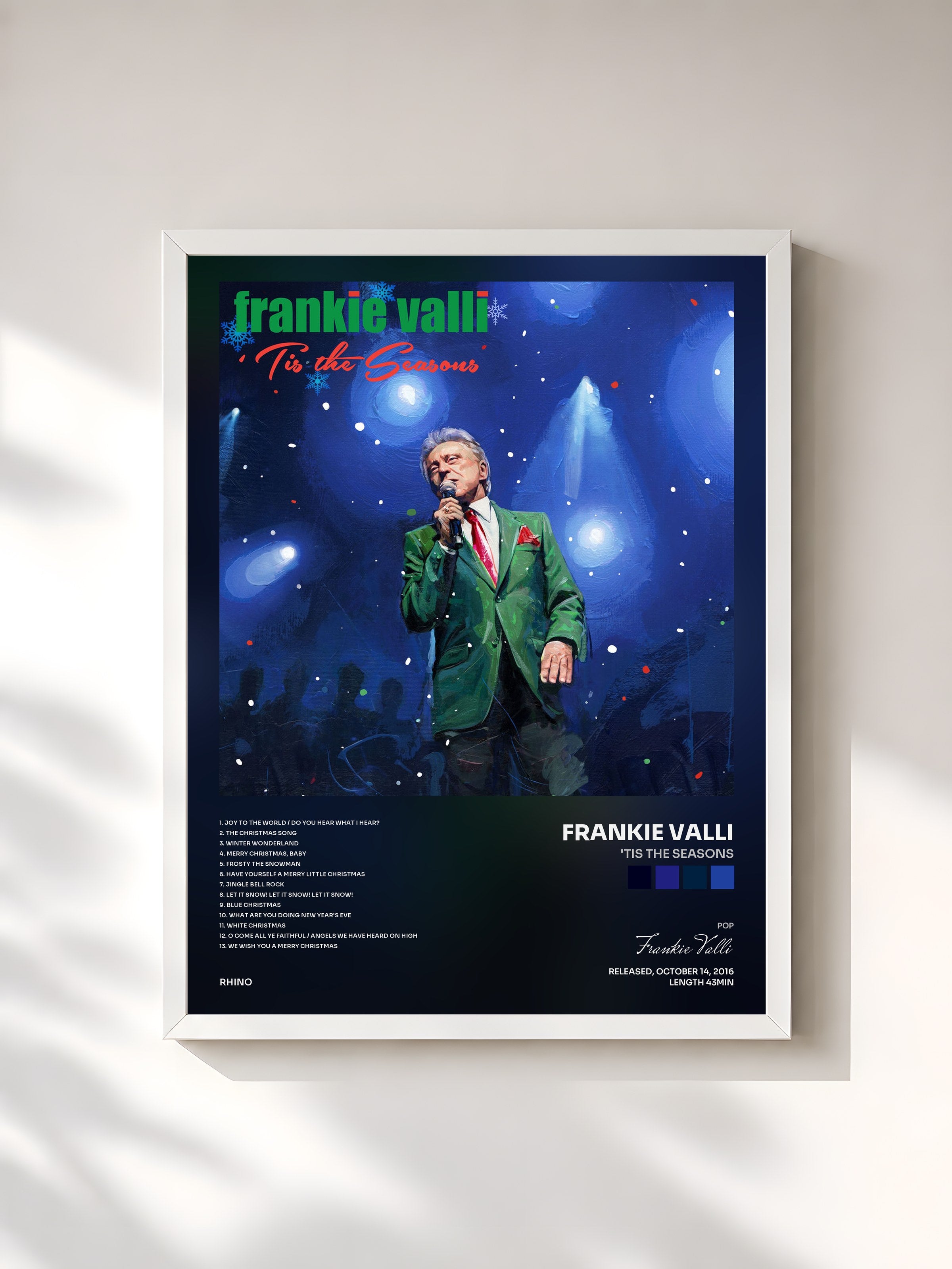 #blanc Tableau de l'album 'Tis The Seasons de Frankie Valli, cadre blanc, imprimé et encadré en France