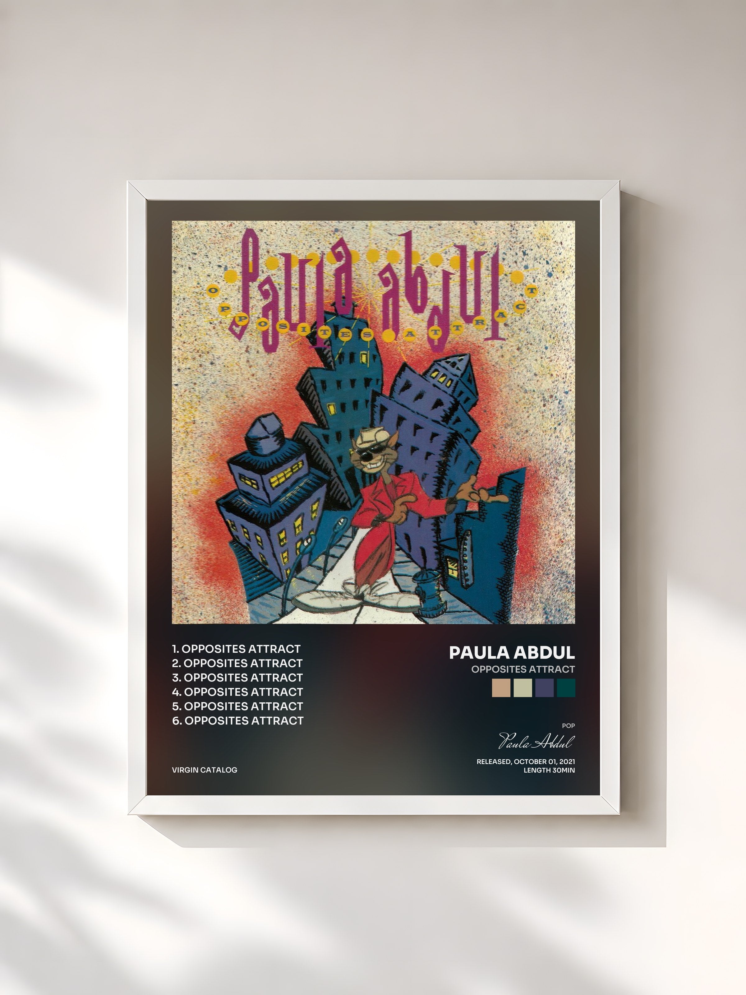#blanc Tableau de l'album Opposites Attract de Paula Abdul, cadre blanc, imprimé et encadré en France