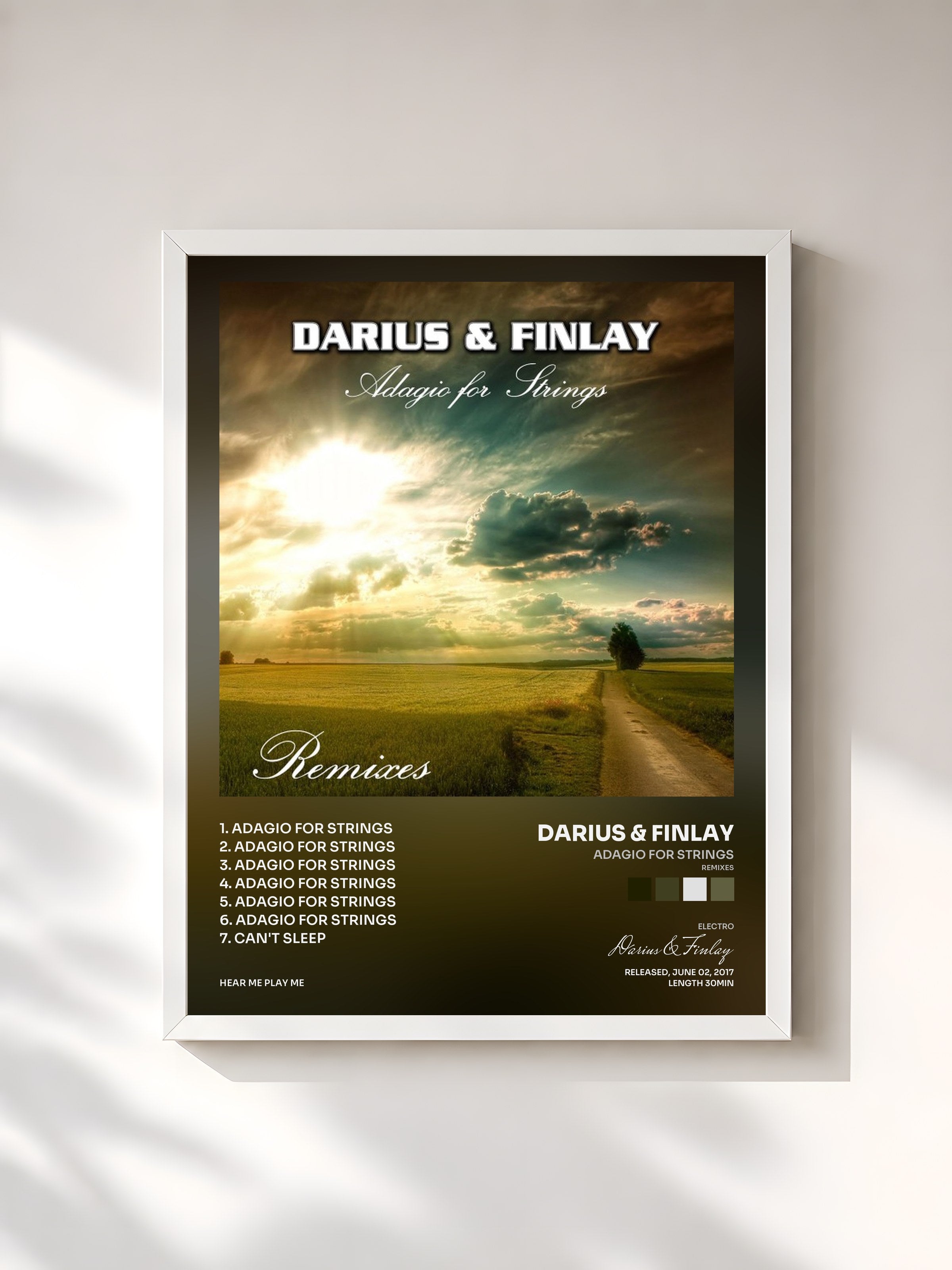 #blanc Tableau de l'album Adagio for Strings (Remixes) de Darius & Finlay, cadre blanc, imprimé et encadré en France