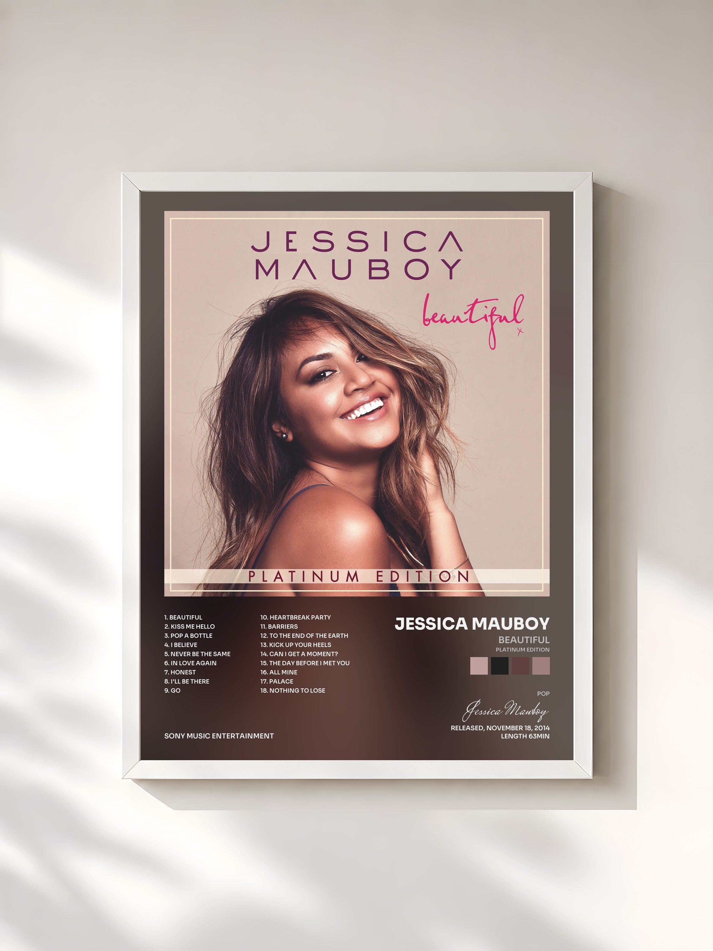 #blanc Tableau de l'album Beautiful (Platinum Edition) de Jessica Mauboy, cadre blanc, imprimé et encadré en France