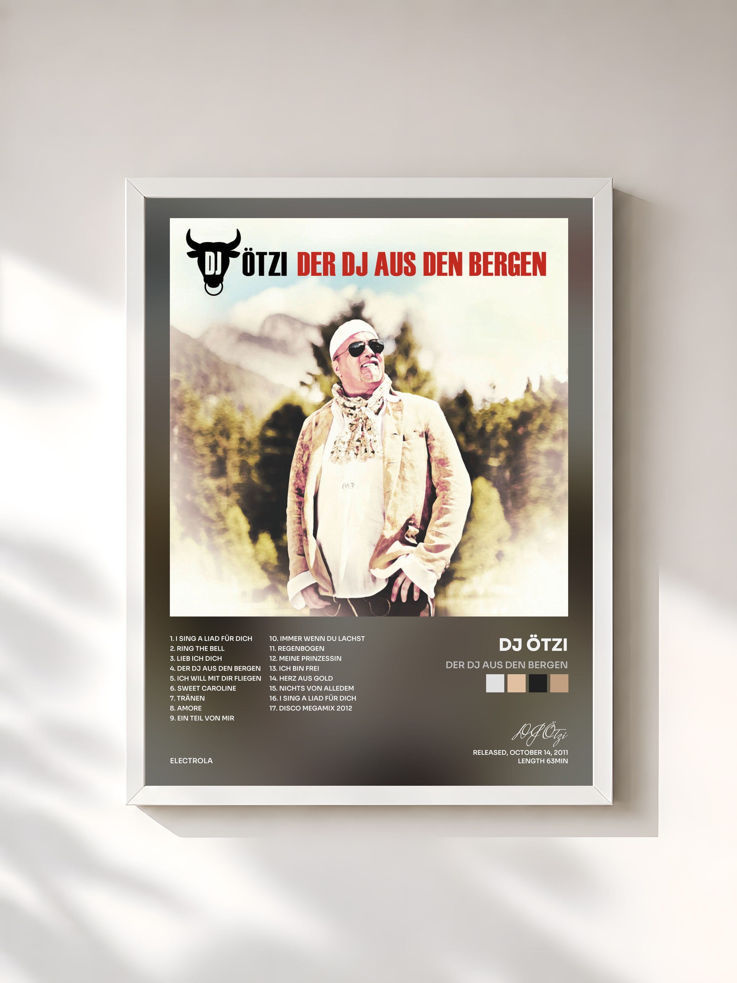 #blanc Tableau de l'album Der DJ aus den Bergen de DJ Ötzi, cadre blanc, imprimé et encadré en France