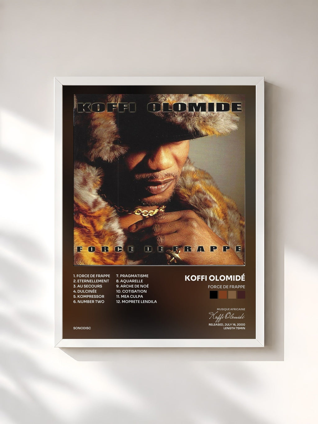 #blanc Force by frappe de Koffi Olomidé as a framed art print, white frame, printed and framed in France