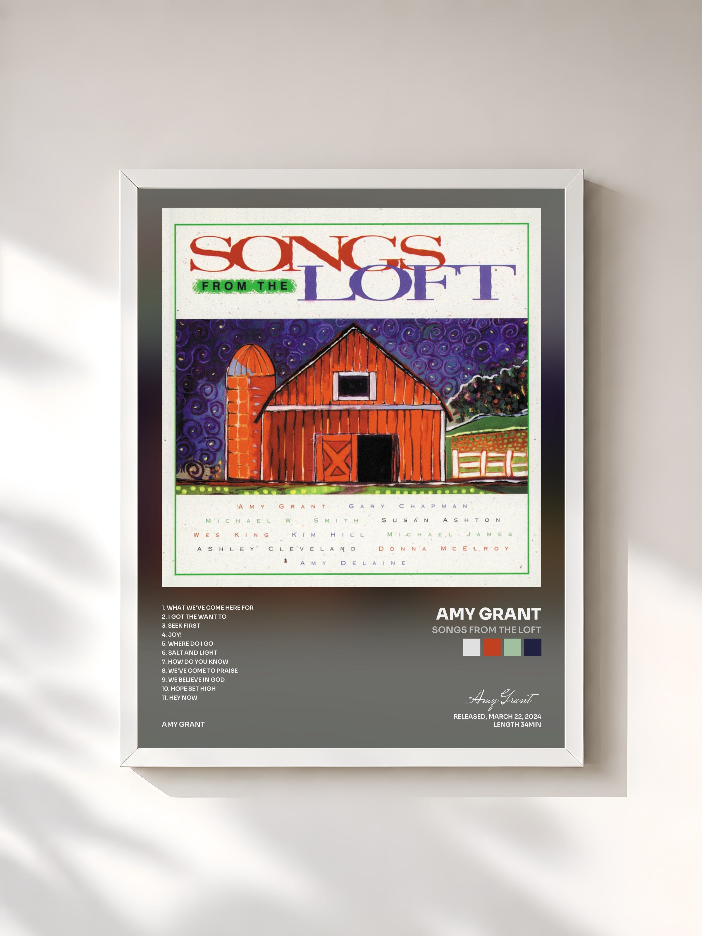 #blanc Tableau de l'album Songs From The Loft de Amy Grant, cadre blanc, imprimé et encadré en France